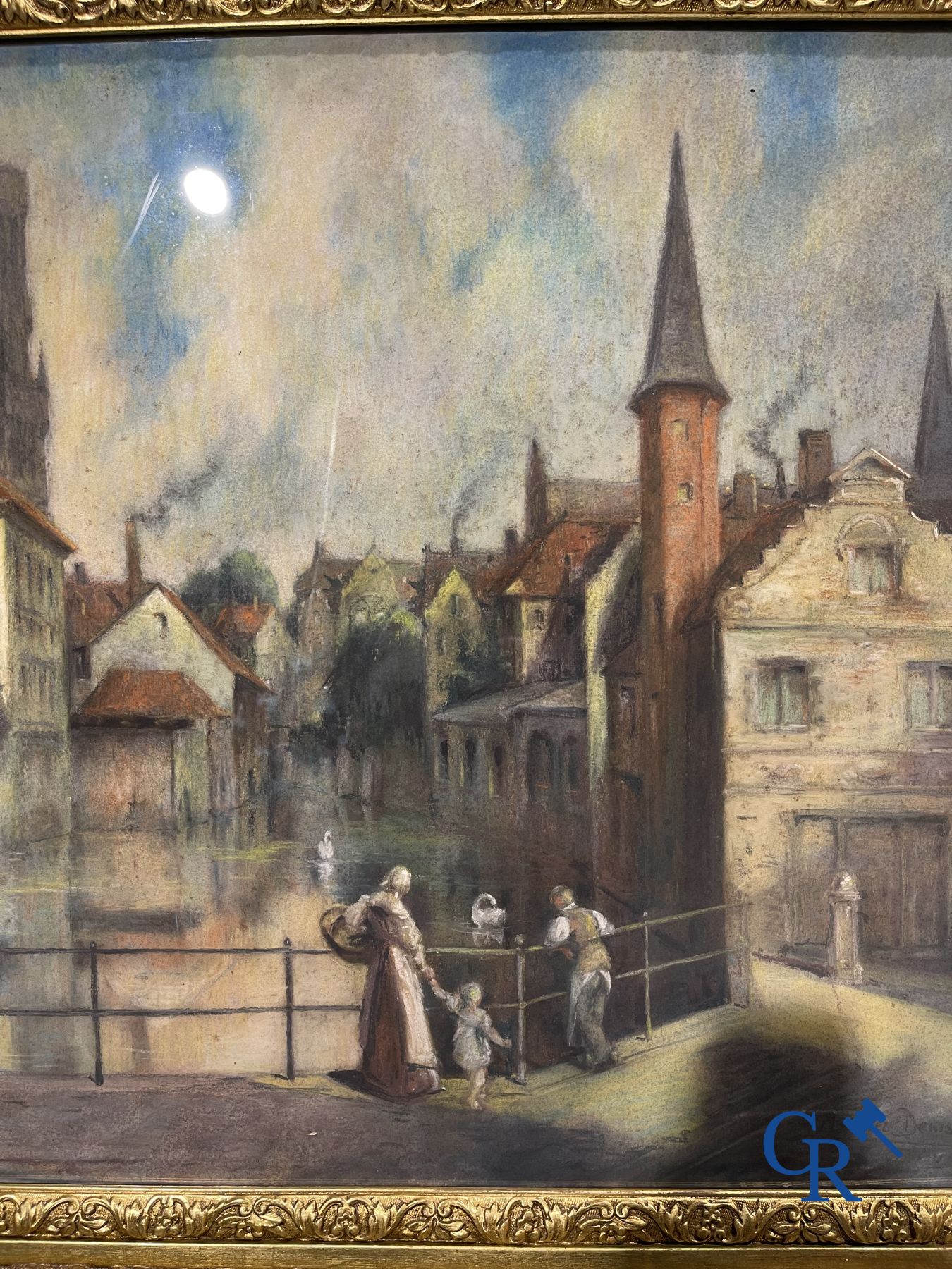 Schilderij: Pastel, zicht op Brugge. gesigneerd Maurice Denis