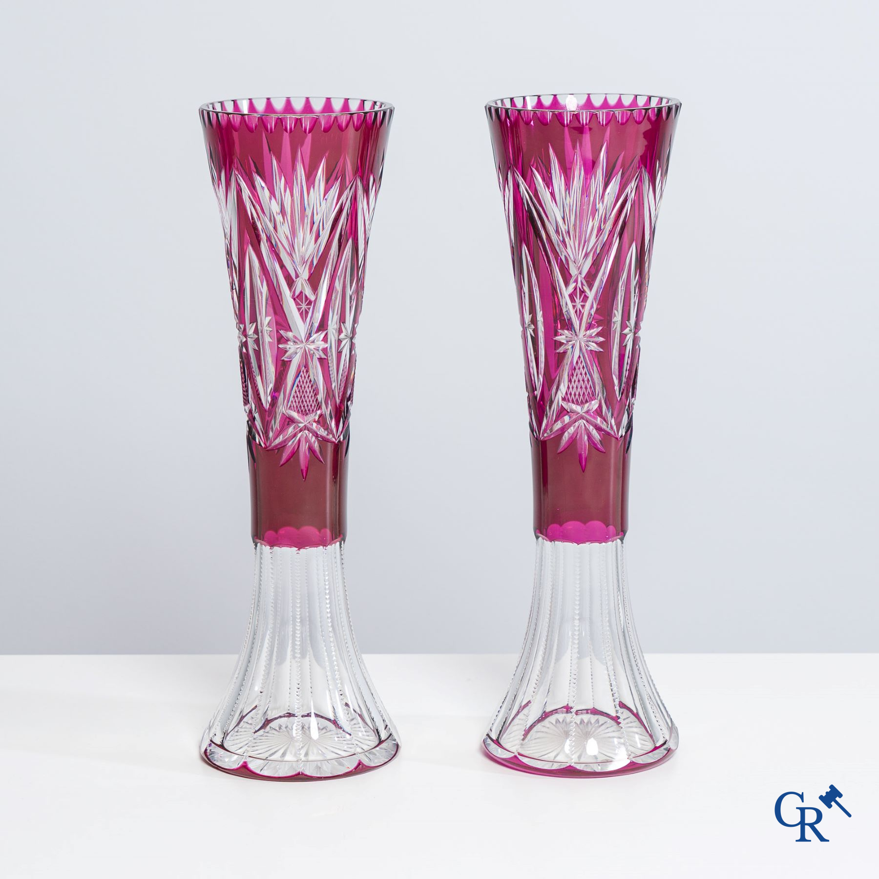 Val Saint Lambert: Pair of vases in crystal.