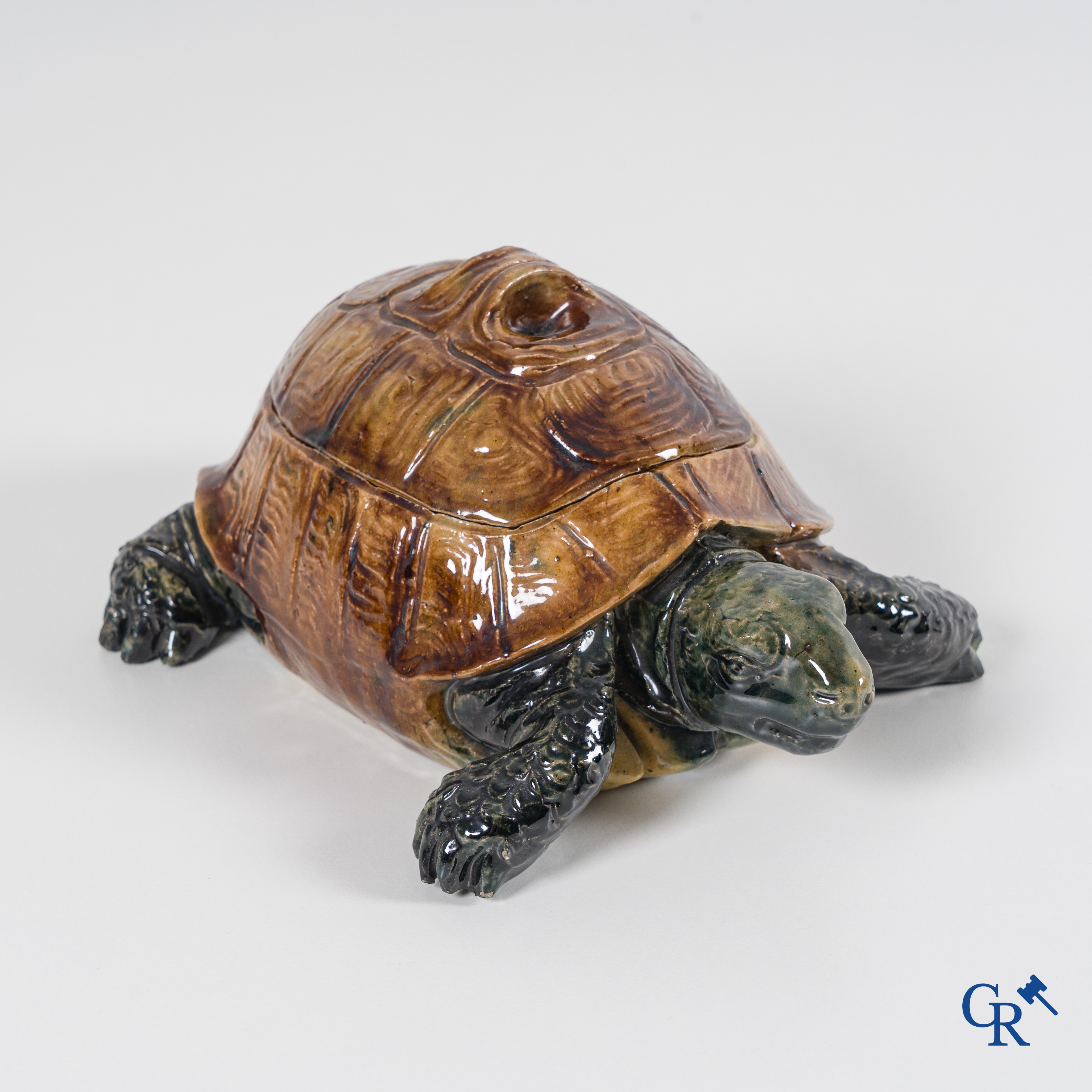 Flemish pottery: Vande Voorde, large turtle in Bruges pottery.