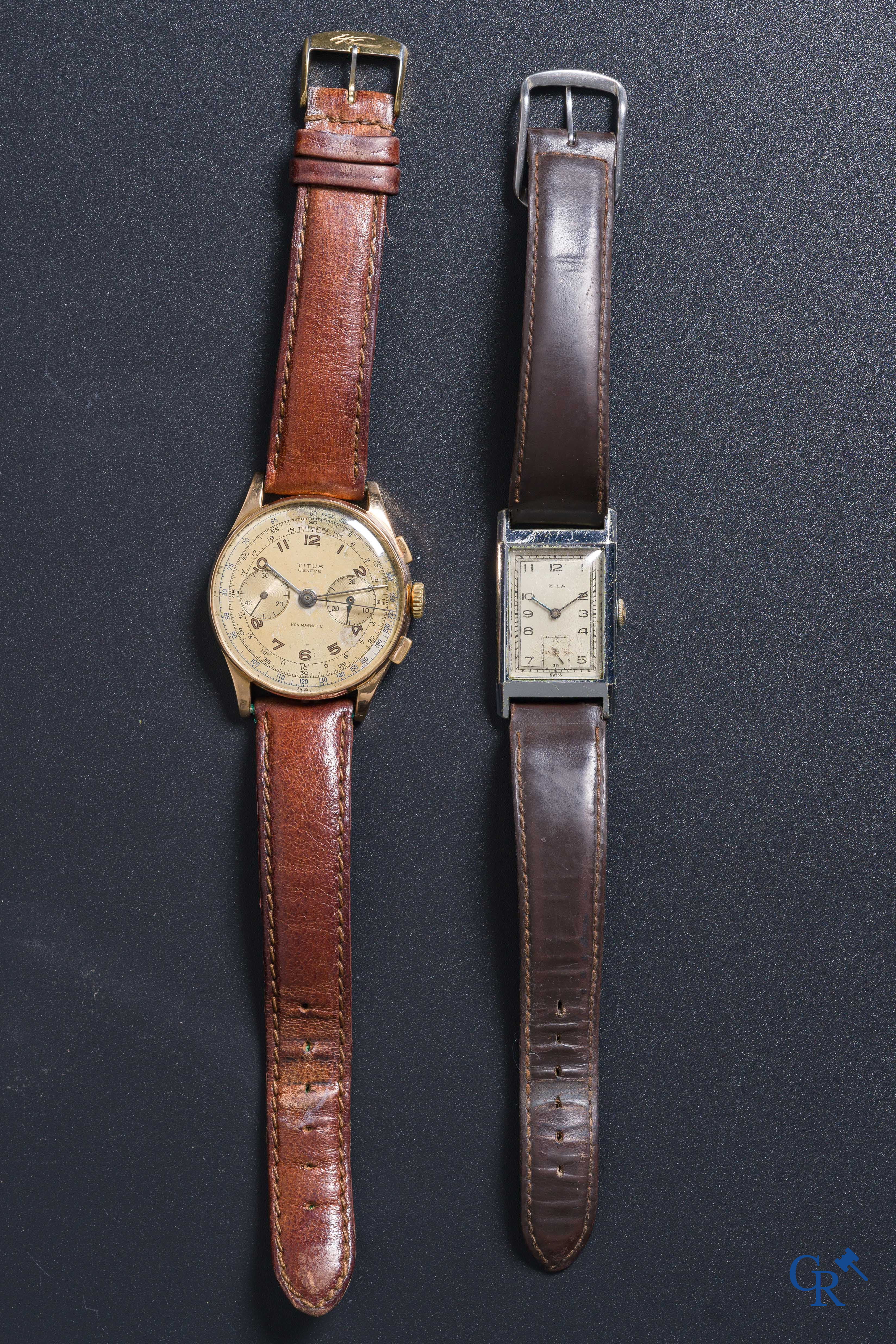 Watches: A Titus Geneva chronograph in gold 18K (750°/00) and a Zila watch in steel.