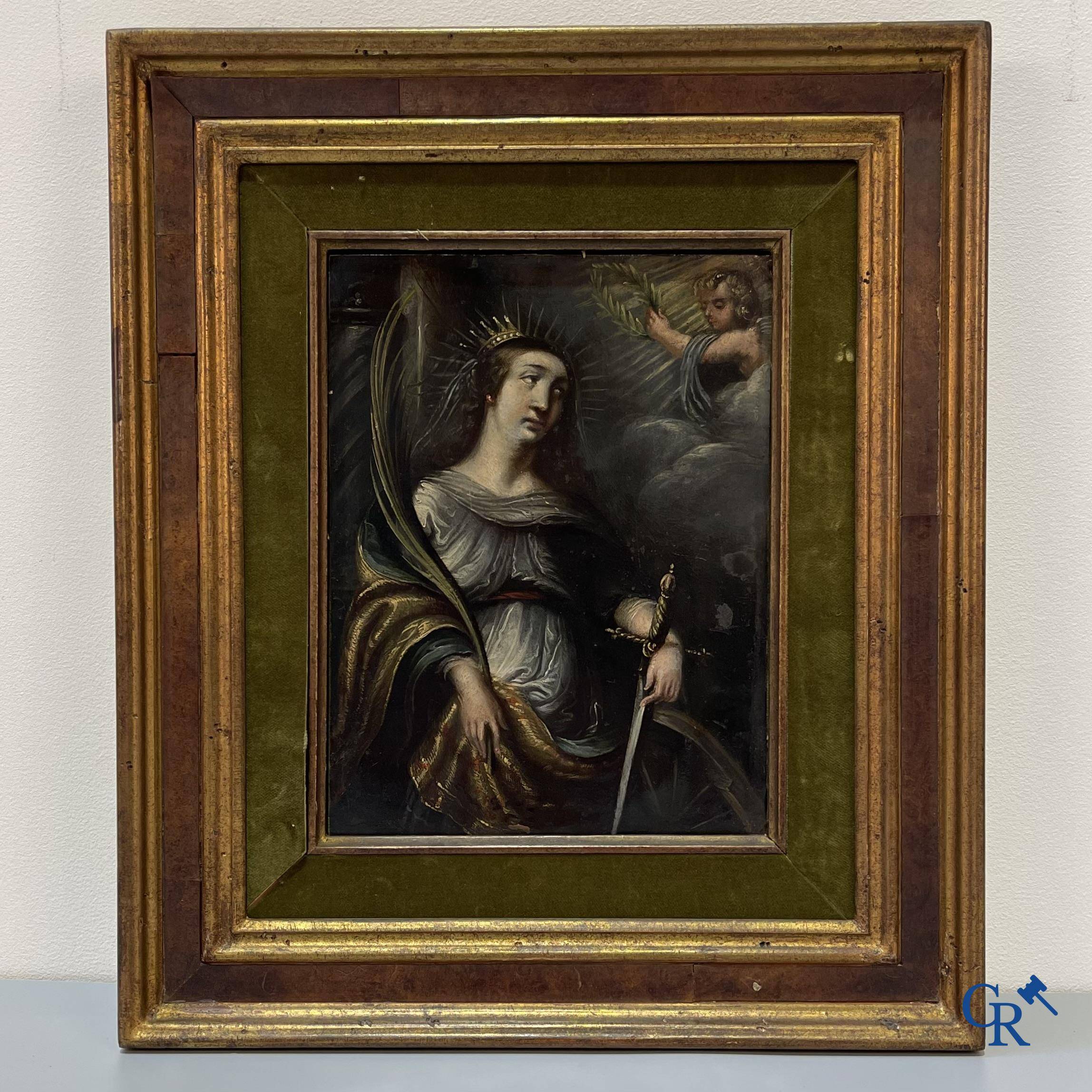 Schilderij, olie op koper van de heilige Sint Catharina van Alexandrië. 17e-18e eeuw.