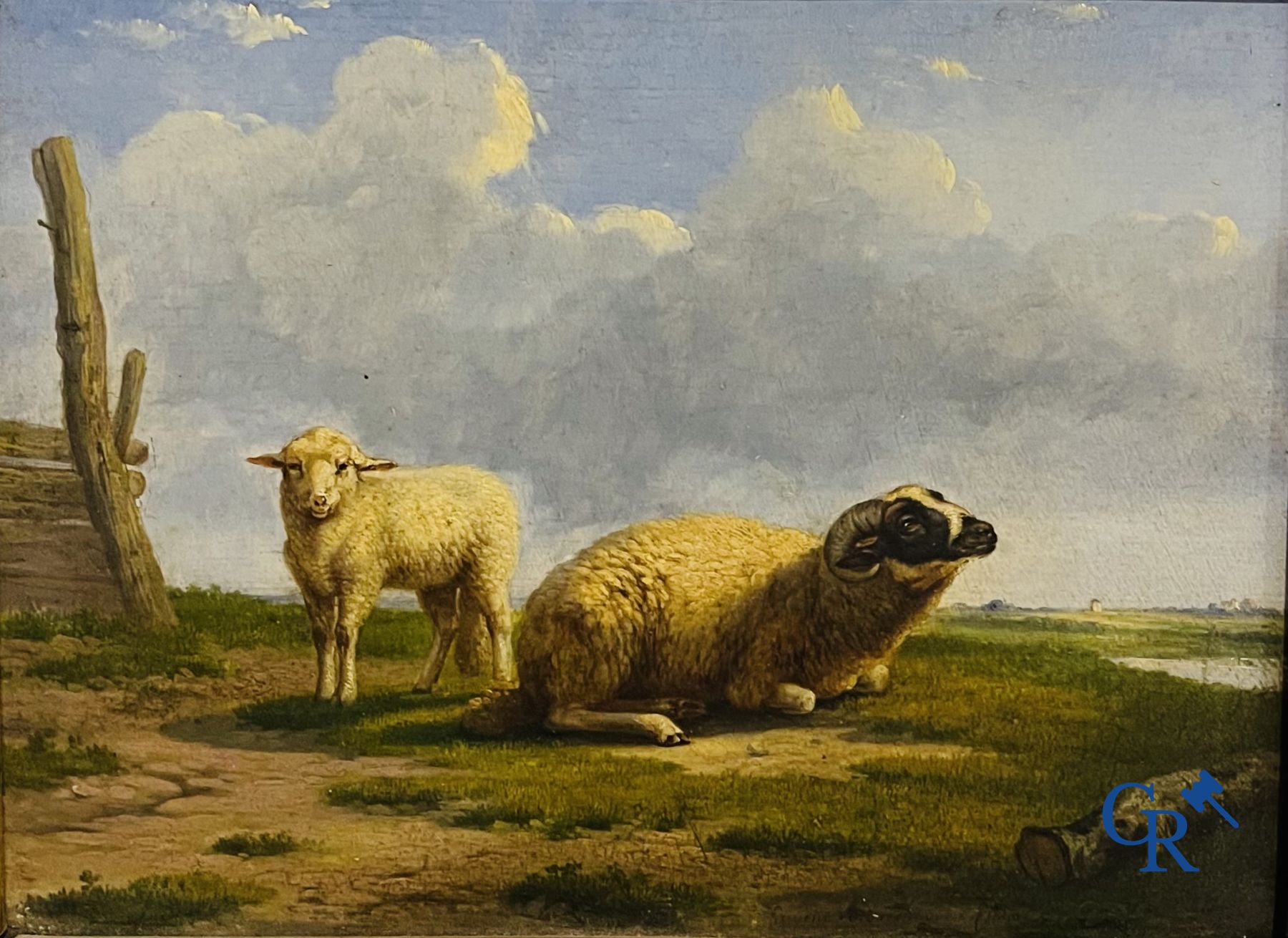 Eugène Verboeckhoven: Schapen in een landschap. olie op paneel.