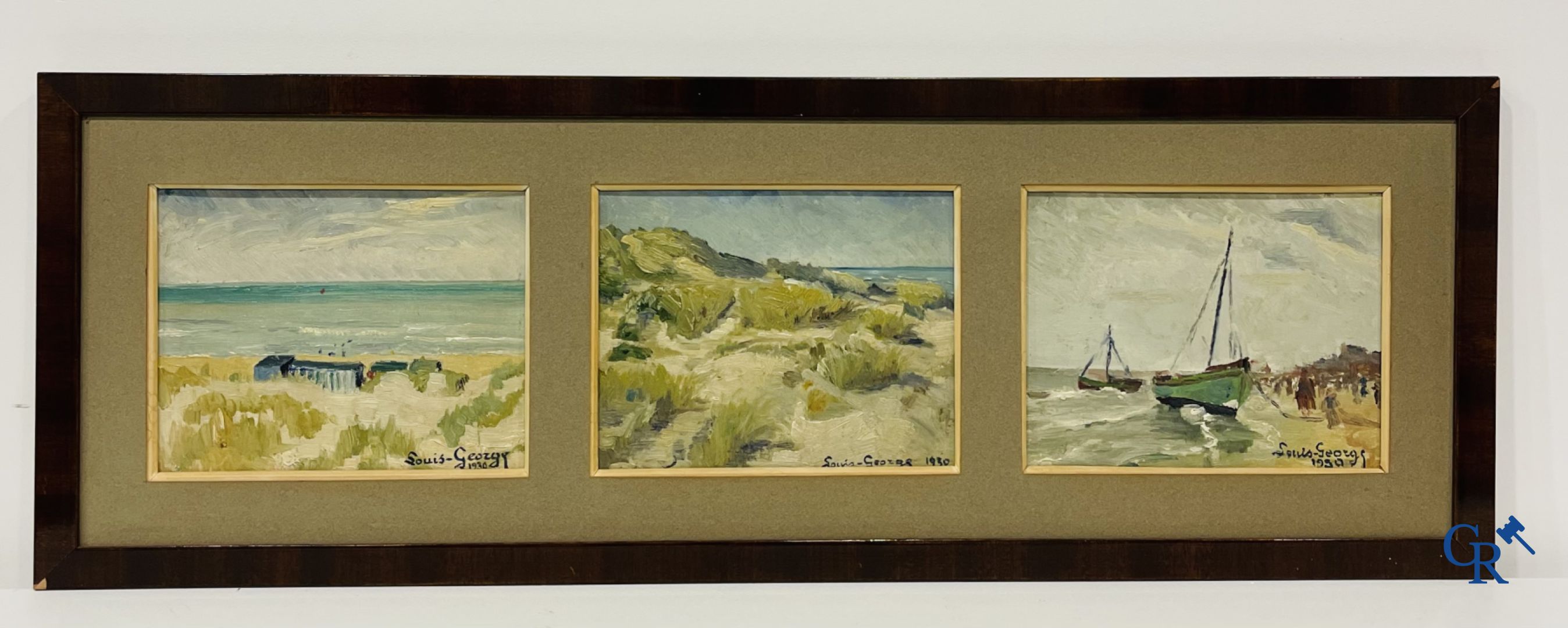 Louis-George. 3 beach views, oil on panel. Dated 1930.