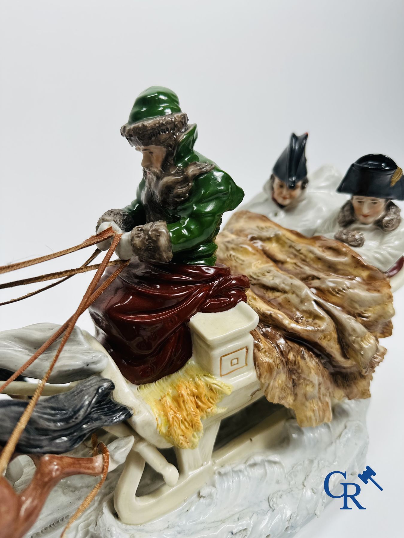 Group in Saxon porcelain: Napoleon flees Russia by Troika.