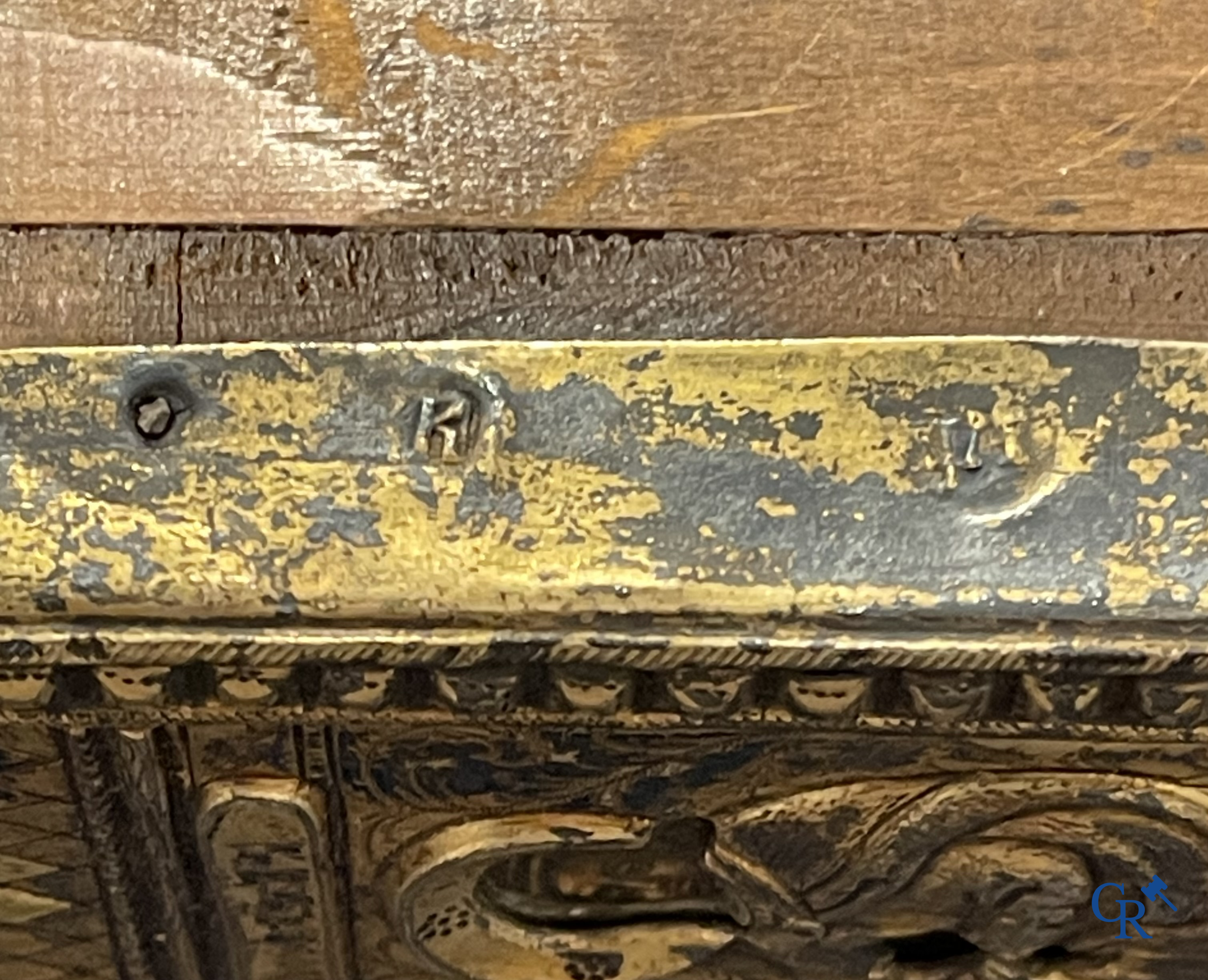 Russisch werk. De geboorte van Jezus. Grote Russische icoon met zilver oklad. Zilvergehalte 84 en gedateerd 1883.