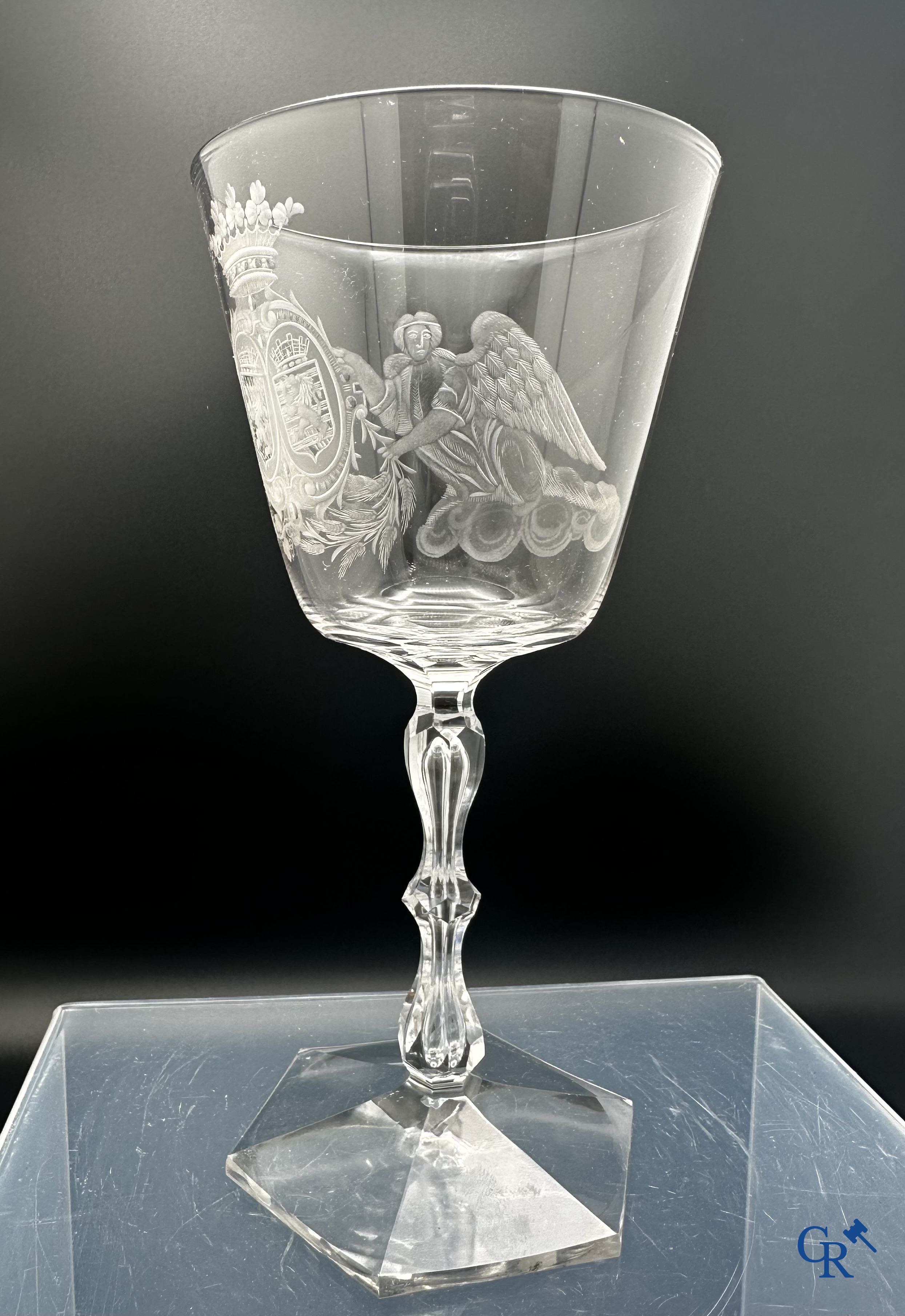 Val Saint Lambert: Exceptional wine glass in white crystal.