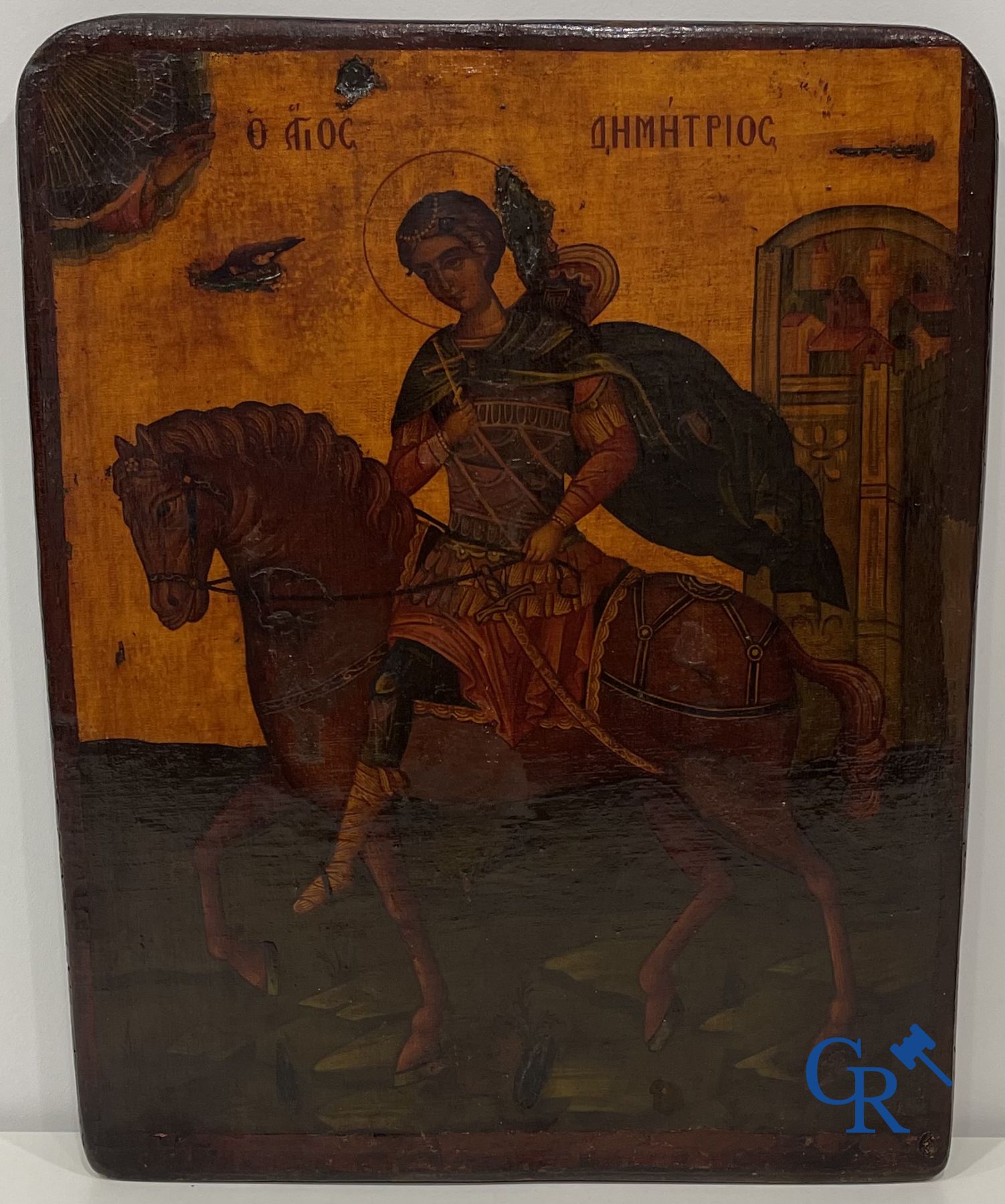 2 icons: Christ Pantocrator and Saint George on horseback.