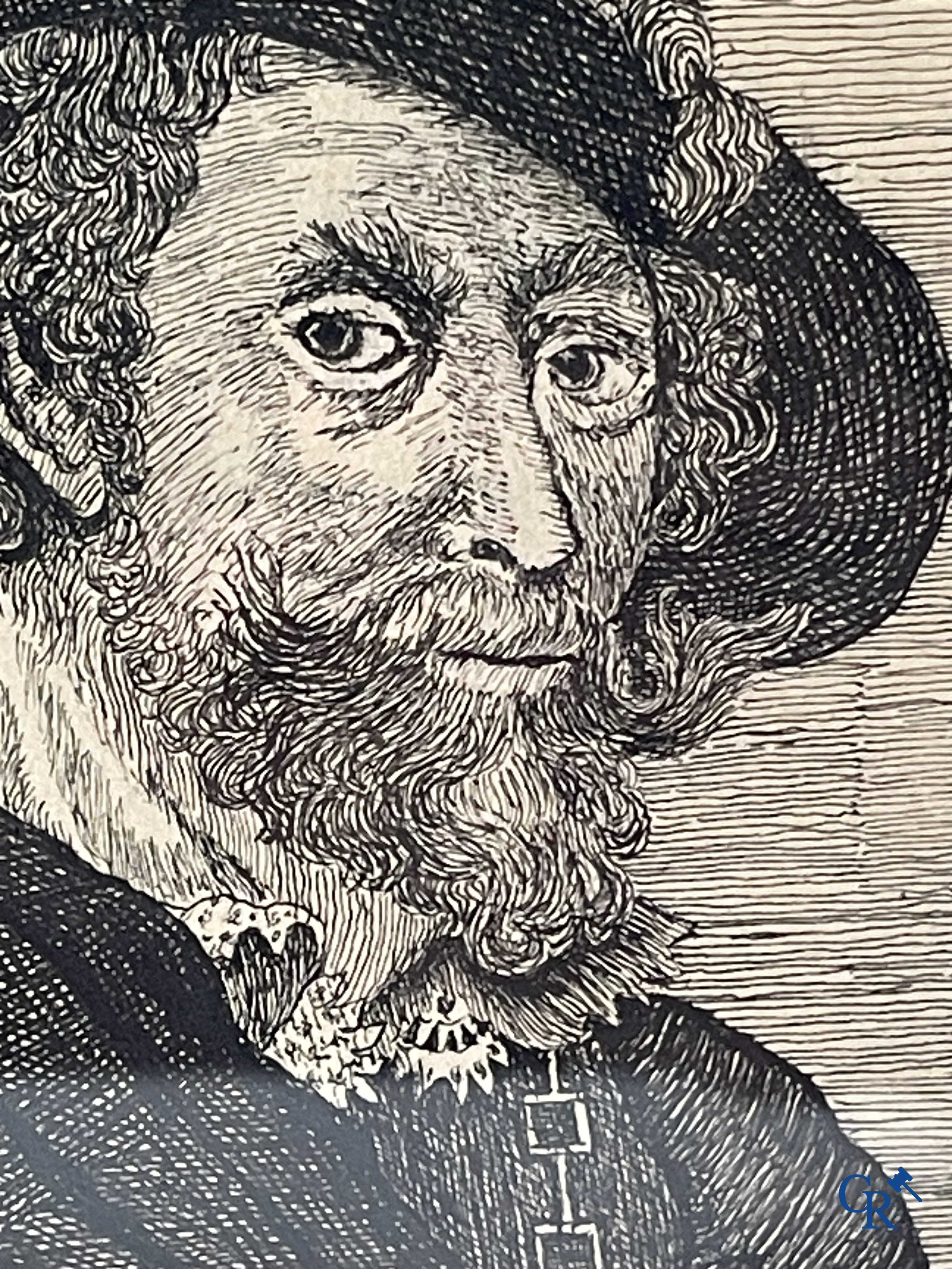 Une paire de portraits d'après Rembrandt Van Rijn, huile sur panneau, On y joint 2 dessins à la plume. XIXème siècle.