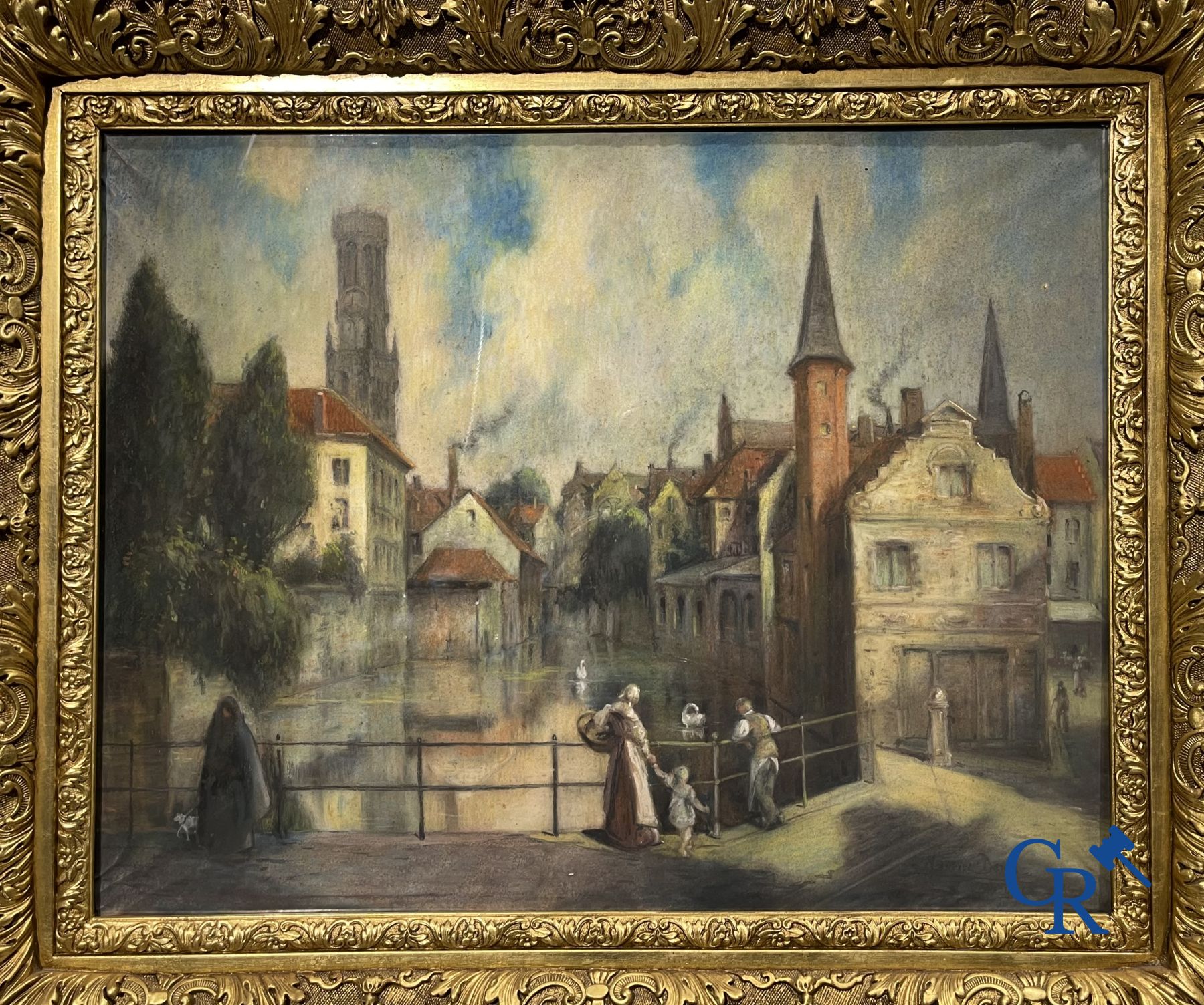 Schilderij: Pastel, zicht op Brugge. gesigneerd Maurice Denis