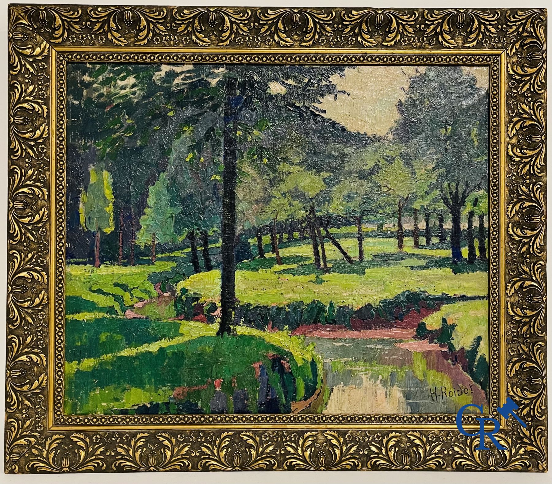 2 Paintings: Henri Roidot, forest view and a view of a lake. (not signed)