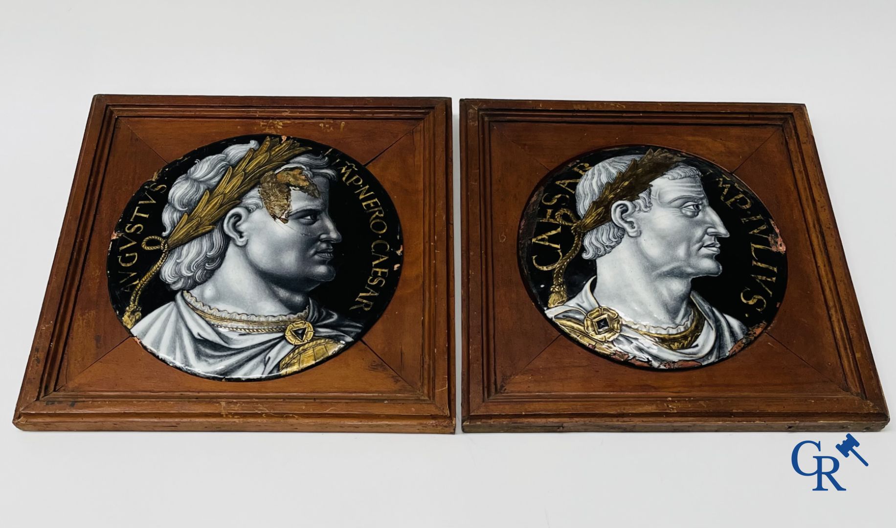 Limoges: In the manner of Jacques Laudin I. 2 medallions with the profile of Emperor Nero and Julius Caesar. 17th century.