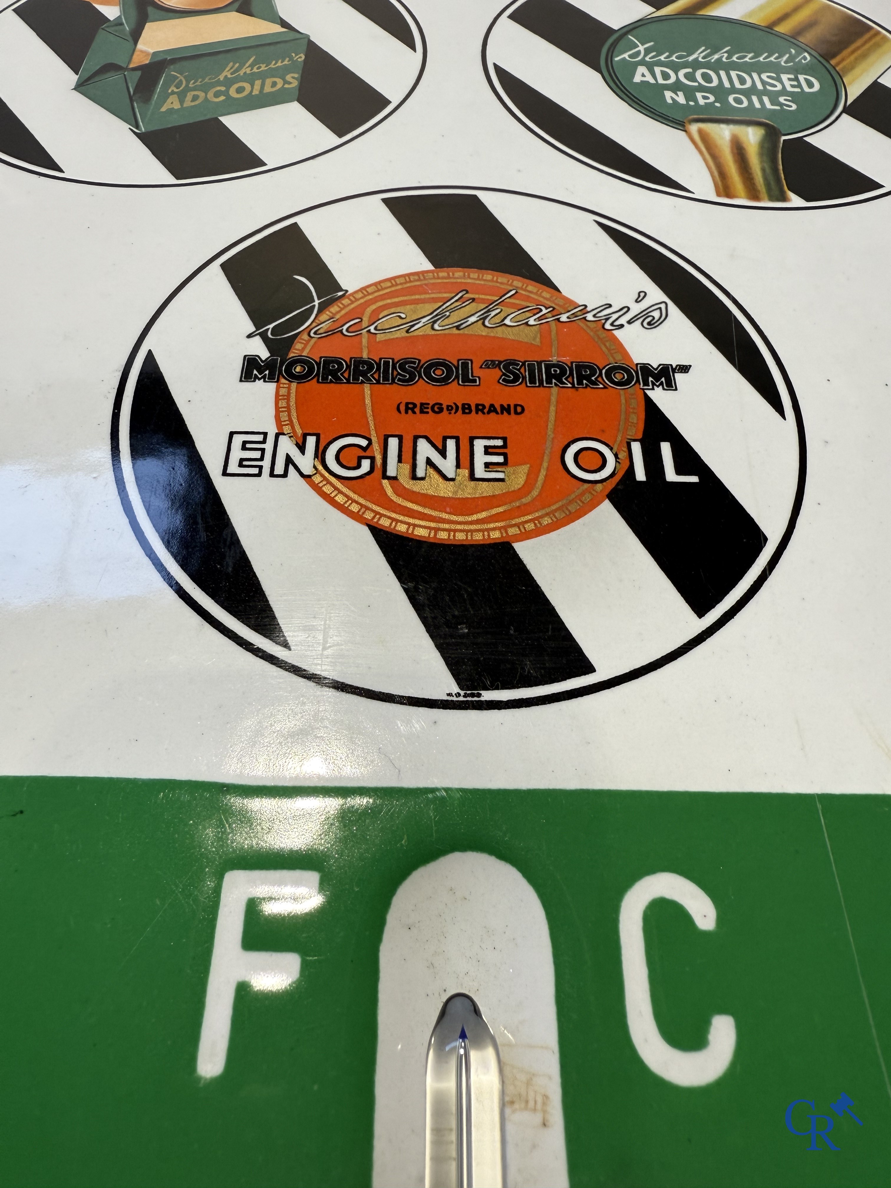 Duckham's Motor Oil. "Best in the World" Prachtig geëmailleerde reclame thermometer. Engelse makelij.