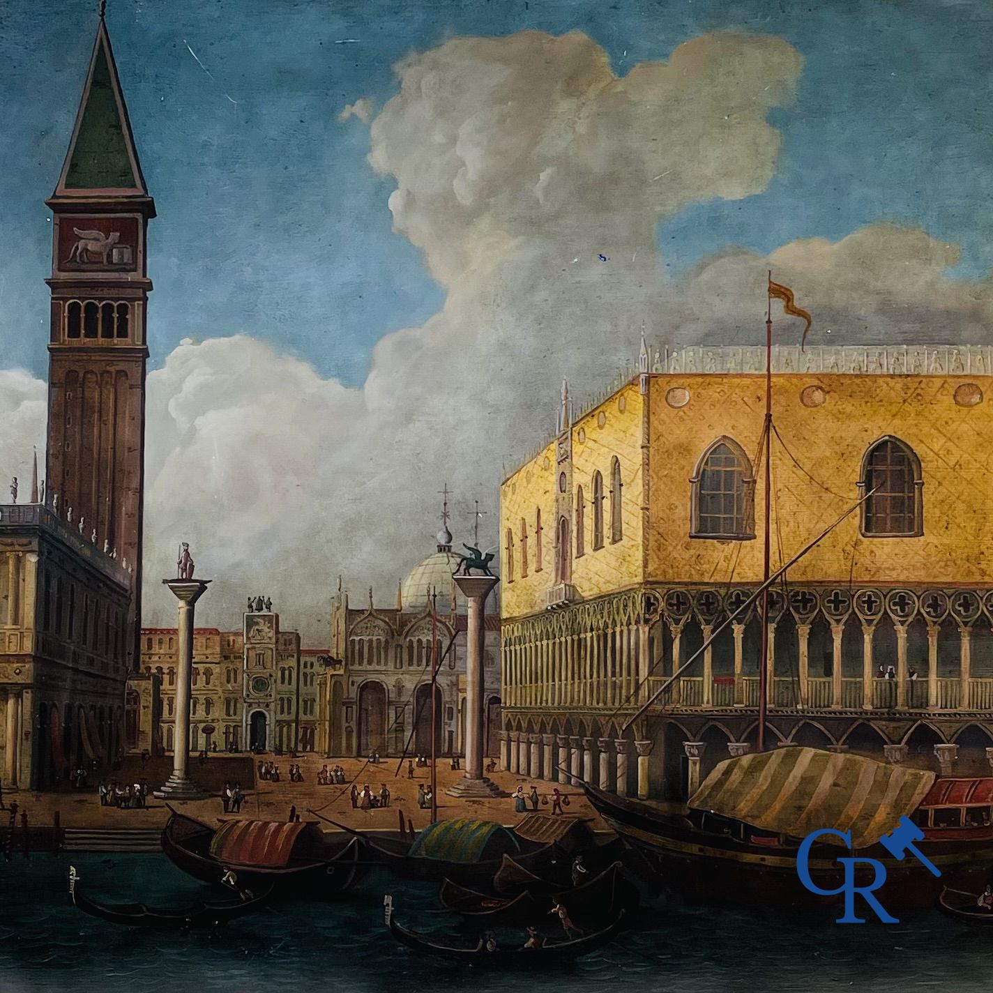 Peinture: Carlo Canella (Vérone 1800 - Milan 1879) Vue de la place Saint-Marc à Venise. 