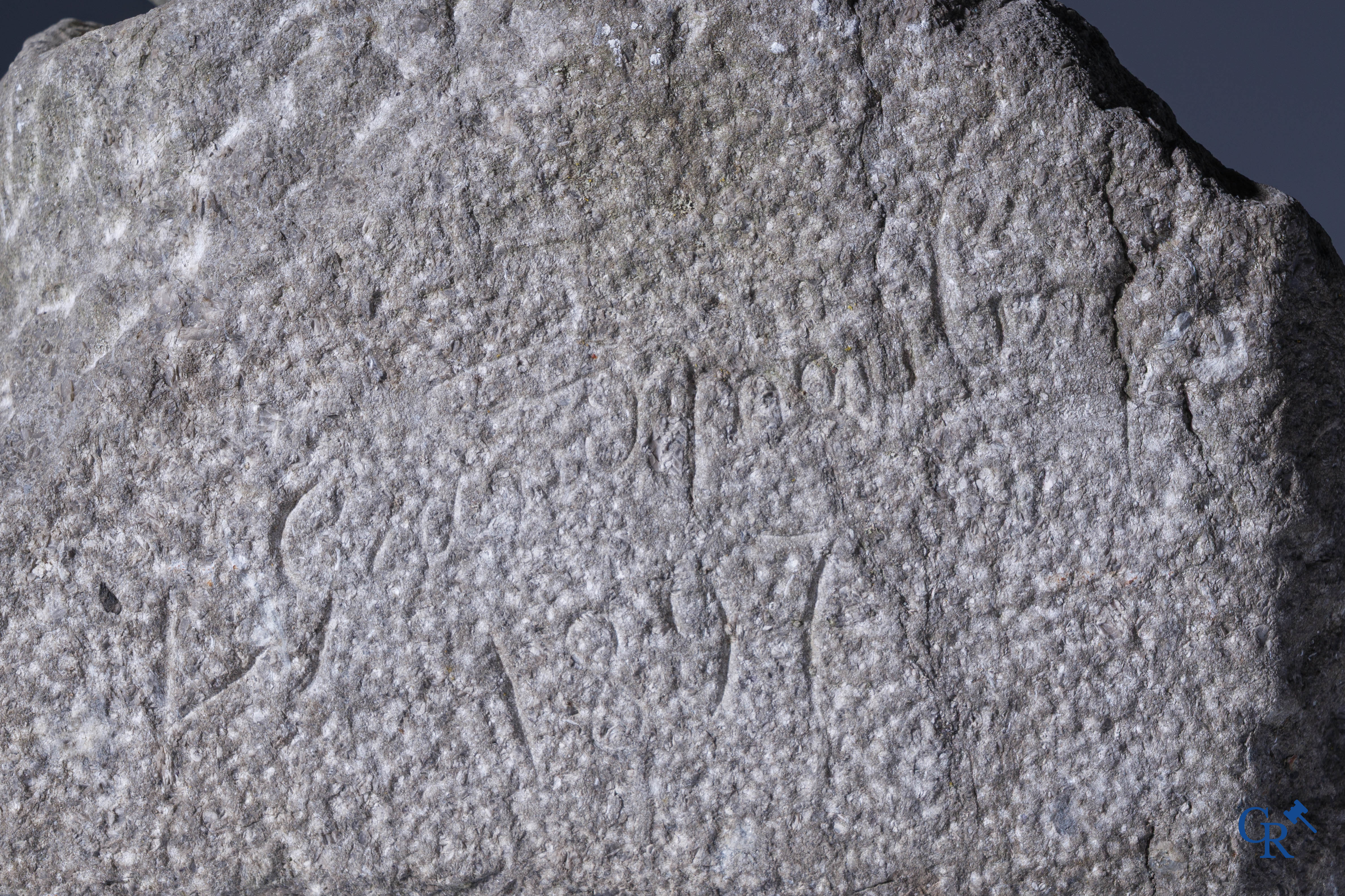 Constantin Meunier (in de stijl van). Buste in gesculpteerde Belgische blauwe hardsteen.