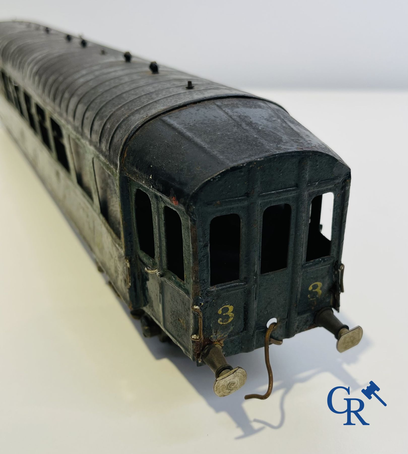 Old toys: Märklin, Locomotive with towing tender and dining car.<br />
About 1930.