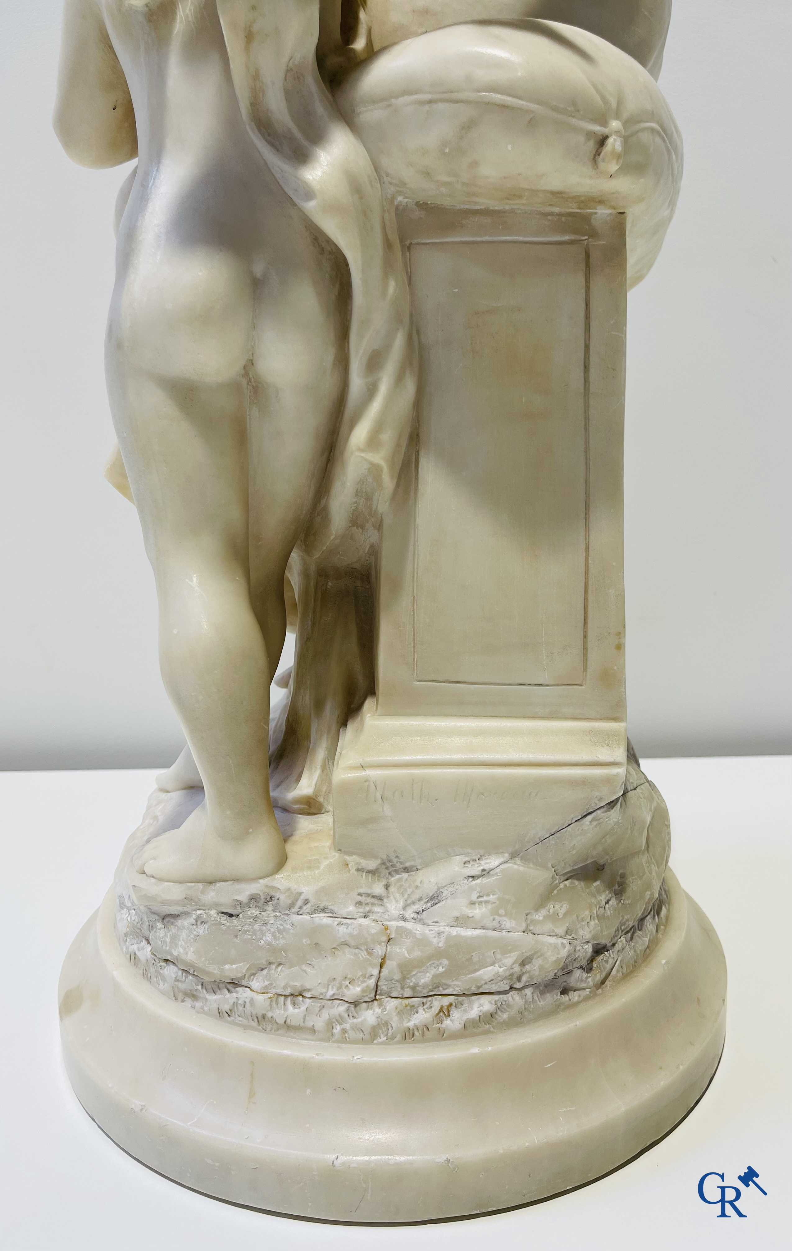 Mathurin Moreau. Venus and Cupid. Marble statue. Signed.