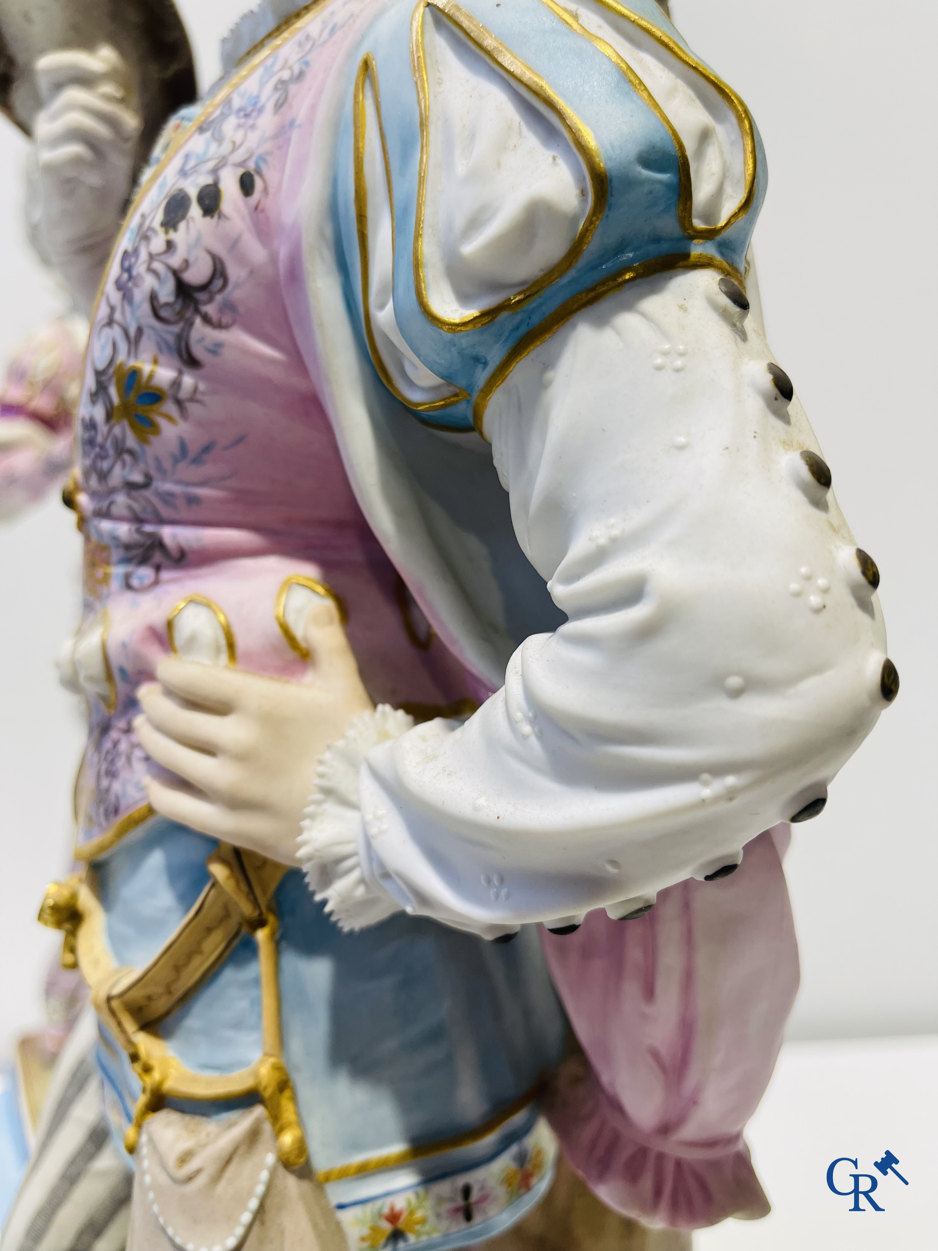 Exceptional pair of large statues in coloured and gilded biscuit porcelain. 2nd half of the 19th century.