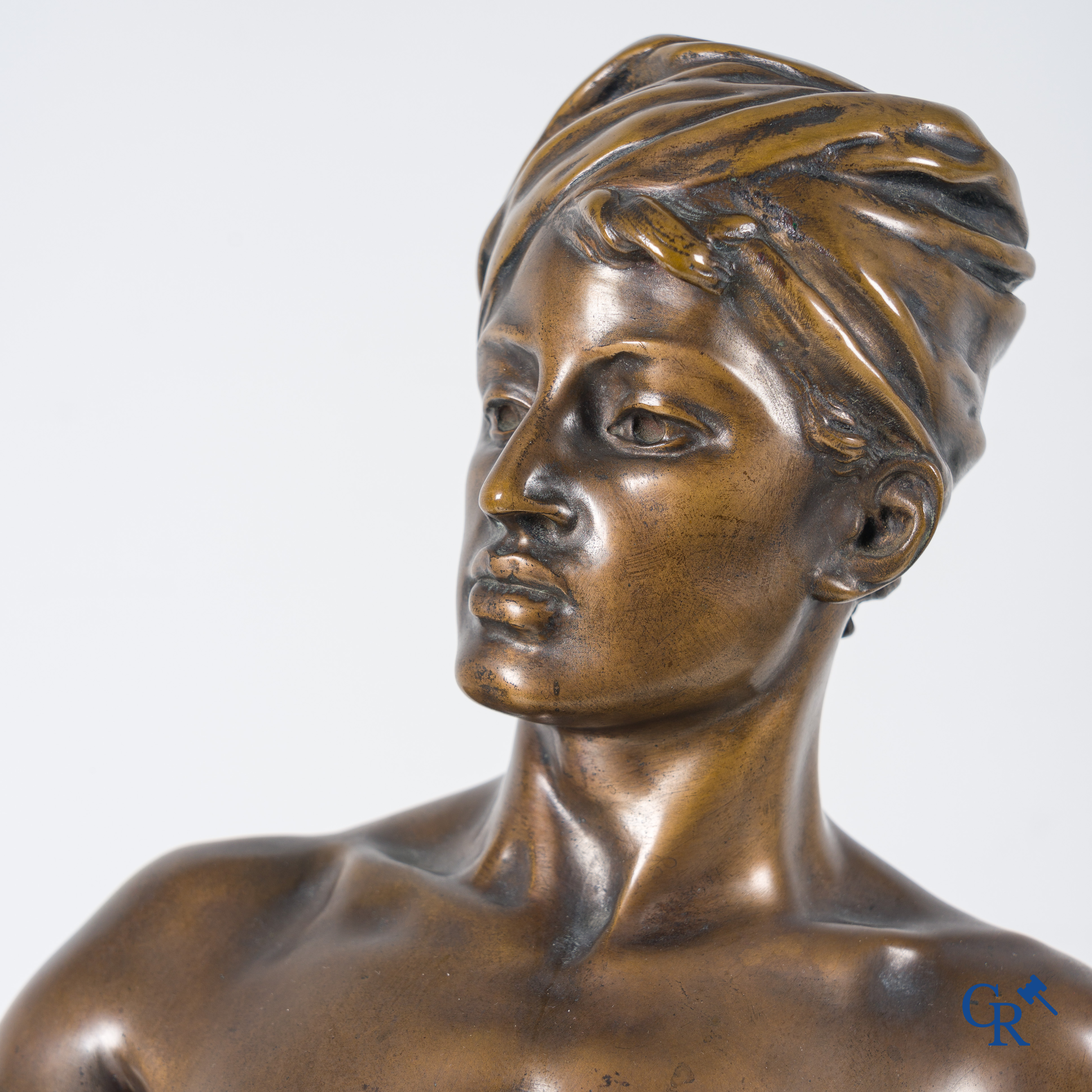 Jean Jules Cambos (1828-1917) "David", Medaille d'or. Bronzen beeld. 19de eeuw.