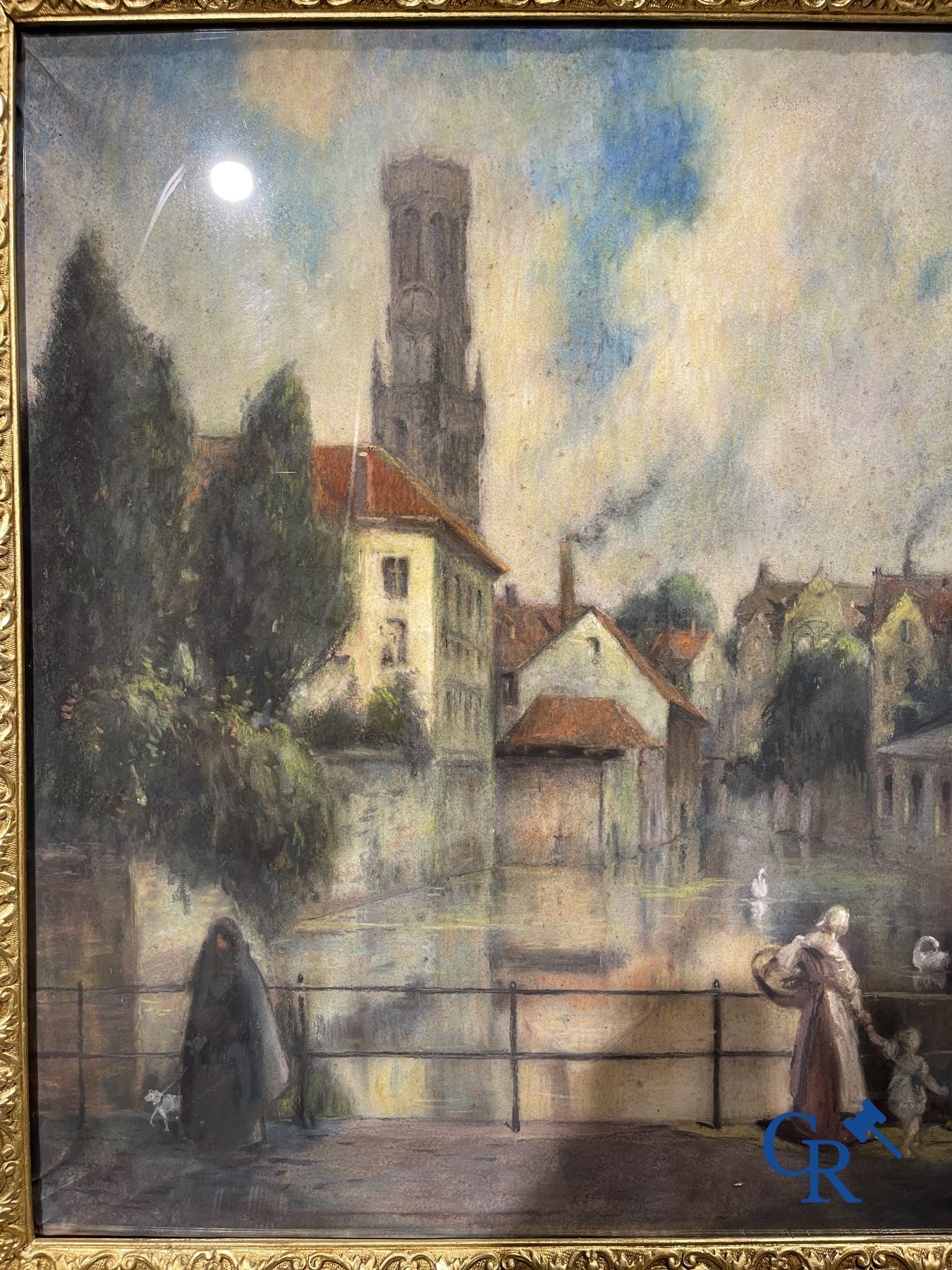 Painting: Pastel, view of Bruges. signed Maurice Denis