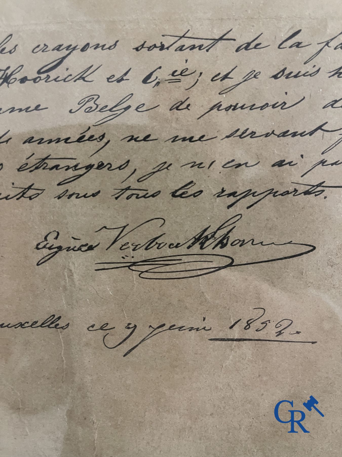 Eugène Verboeckhoven: Crayon et encre sur papier. Signé et daté 1852.