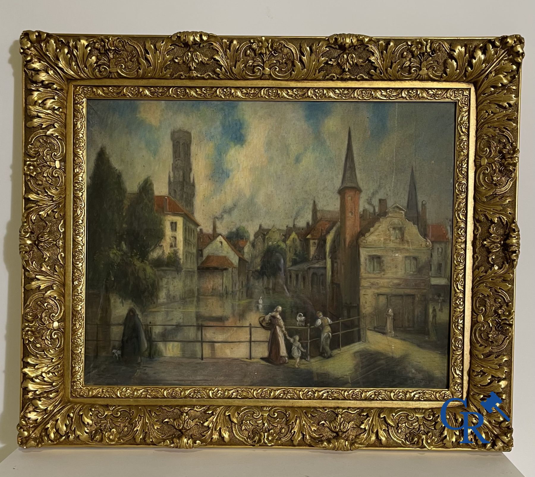 Schilderij: Pastel, zicht op Brugge. gesigneerd Maurice Denis