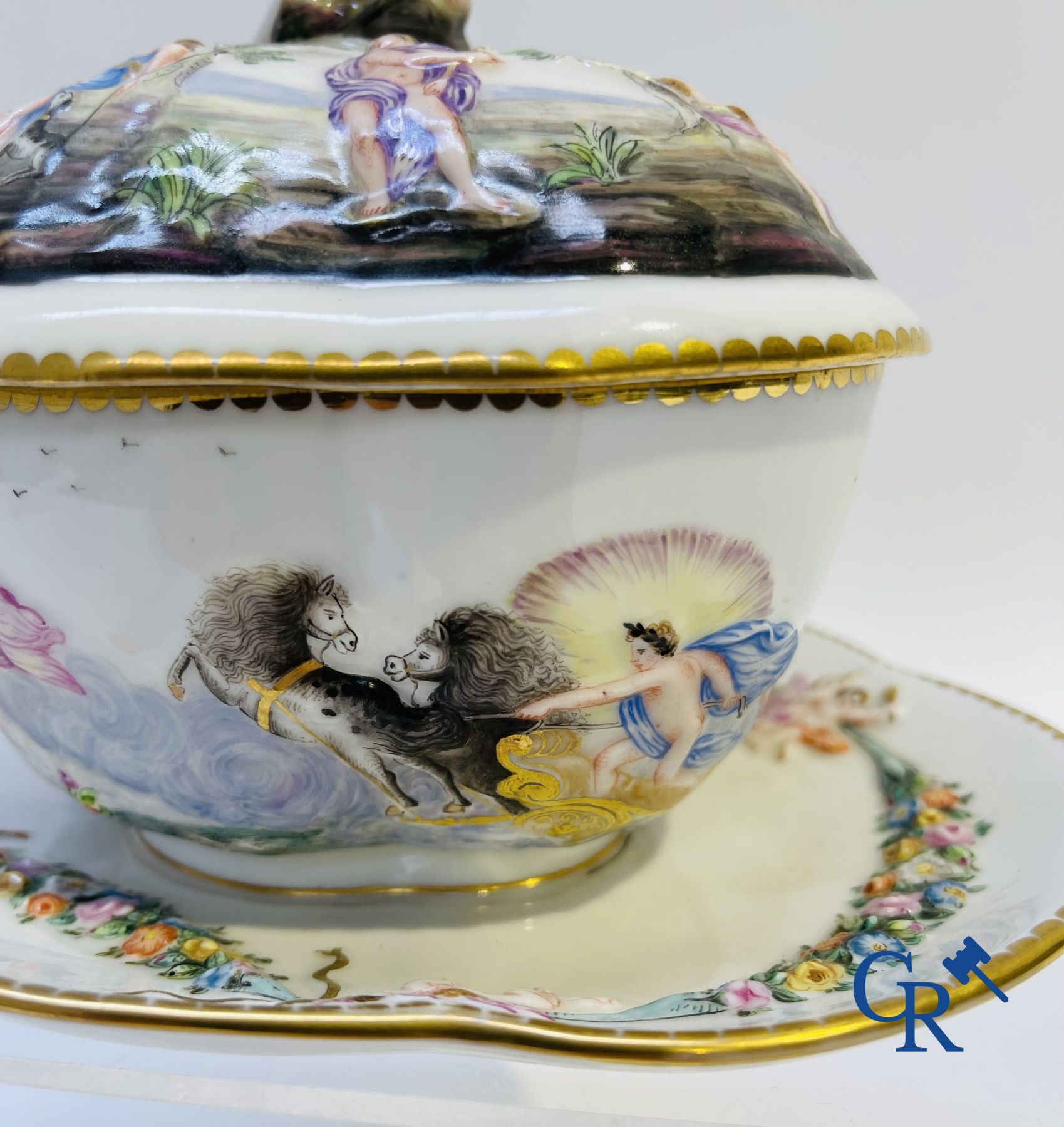 Porcelain: 2 pieces of fine porcelain with mythological scenes. 19th century.