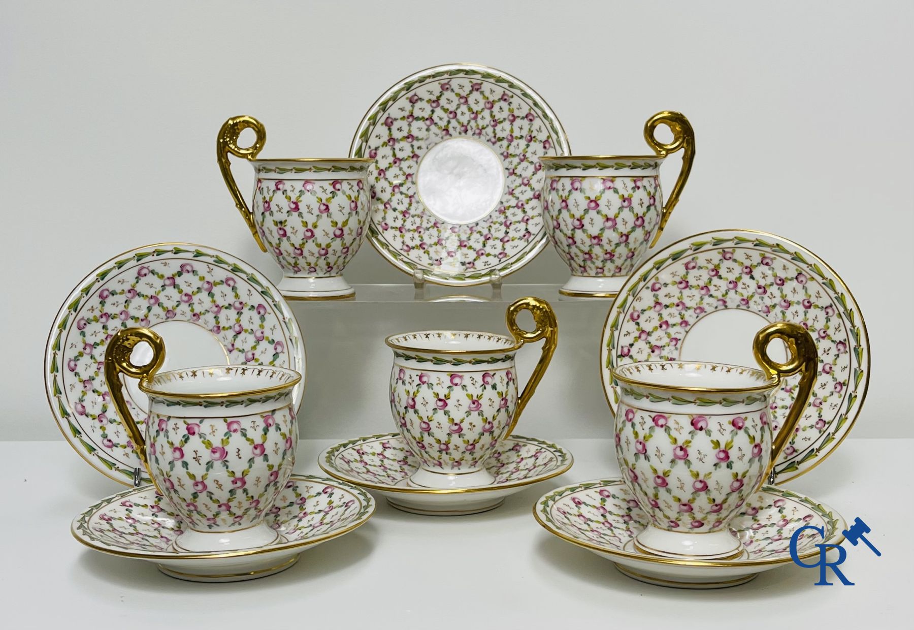 Porcelain: Sèvres: Lot consisting a vase, a lamp and part of a tea set.