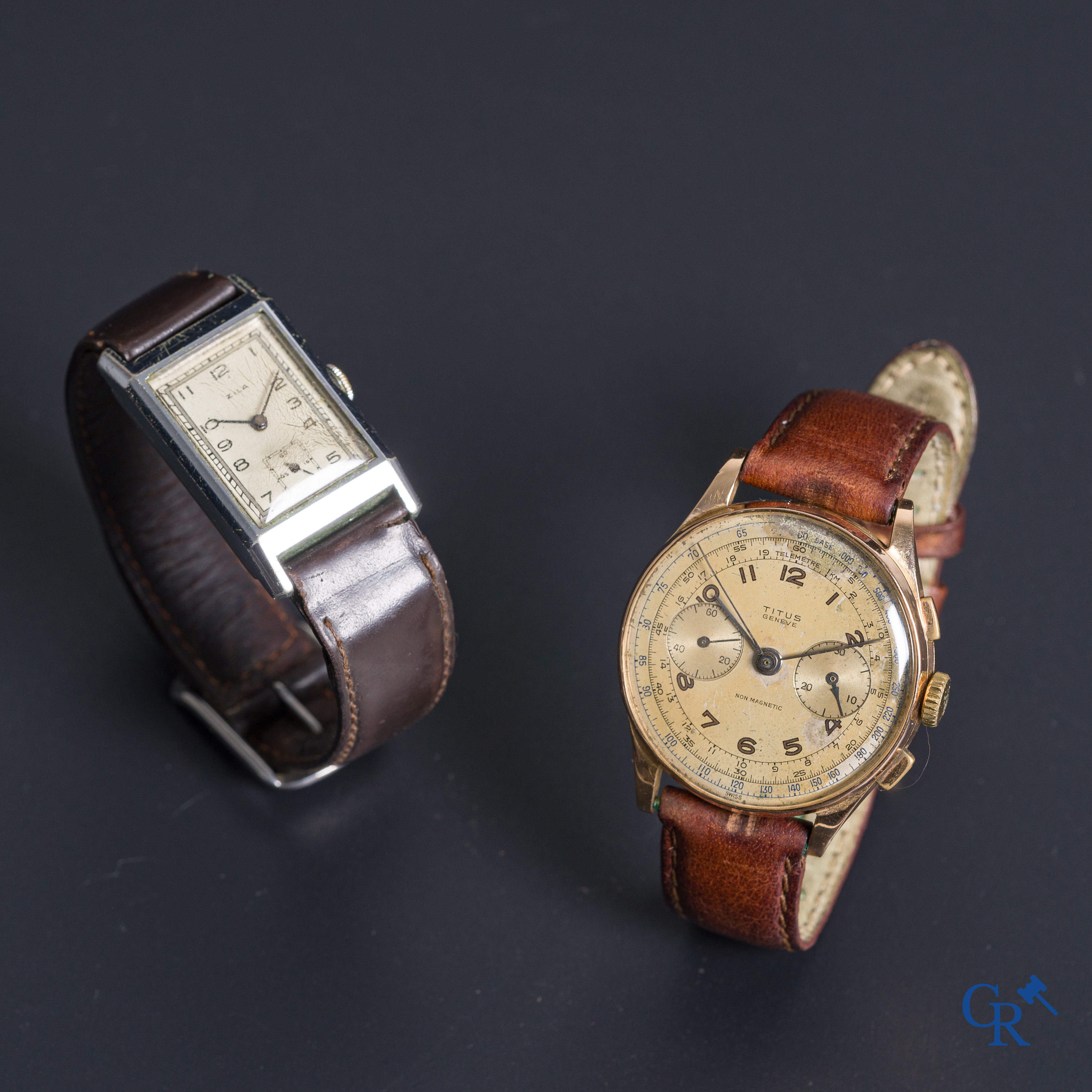 Watches: A Titus Geneva chronograph in gold 18K (750°/00) and a Zila watch in steel.