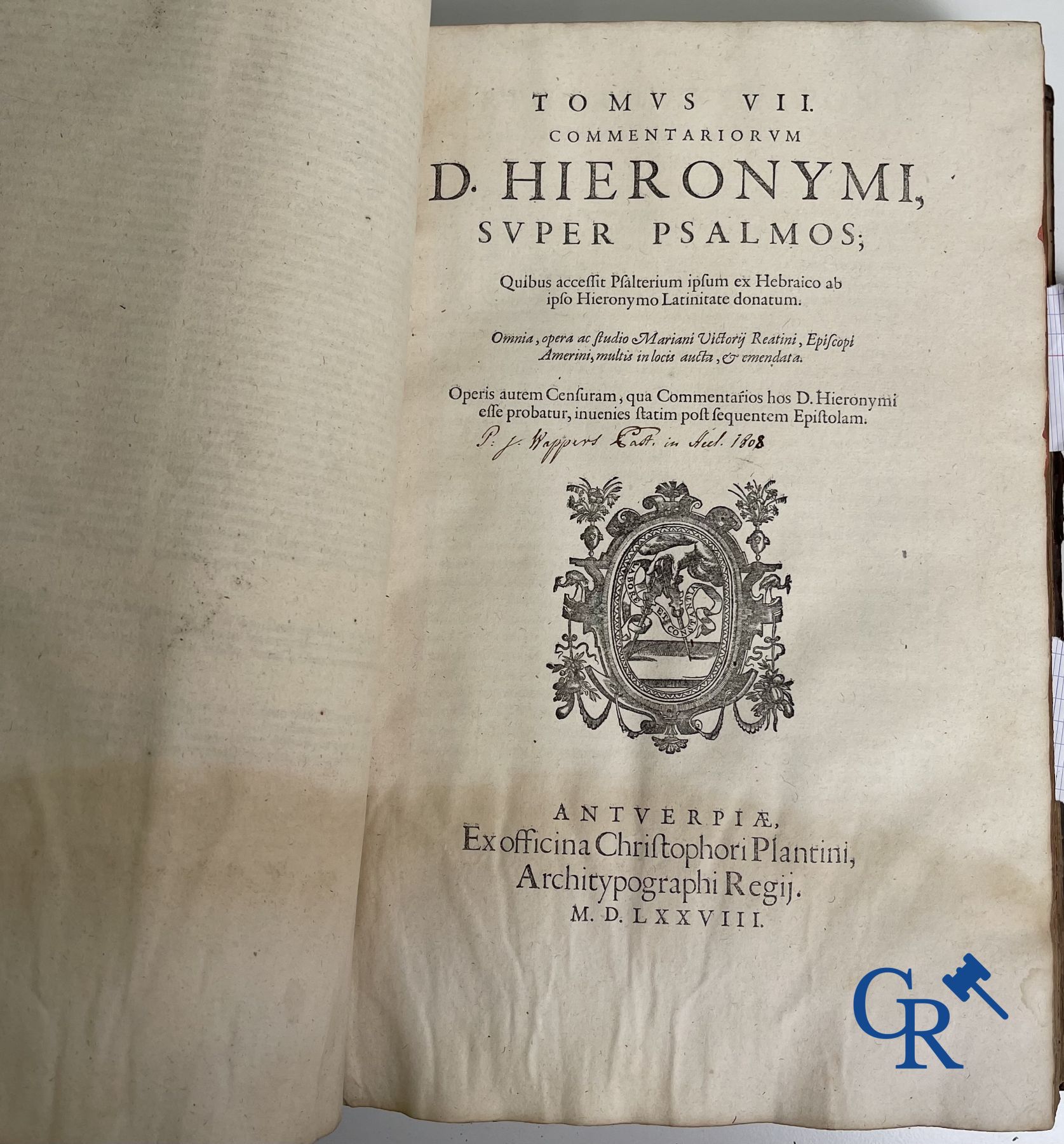 Livres anciens: Les œuvres de Saint Jérôme, Mariani Victorij Reatini. Atelier Plantijn (1578-1579), Anvers.