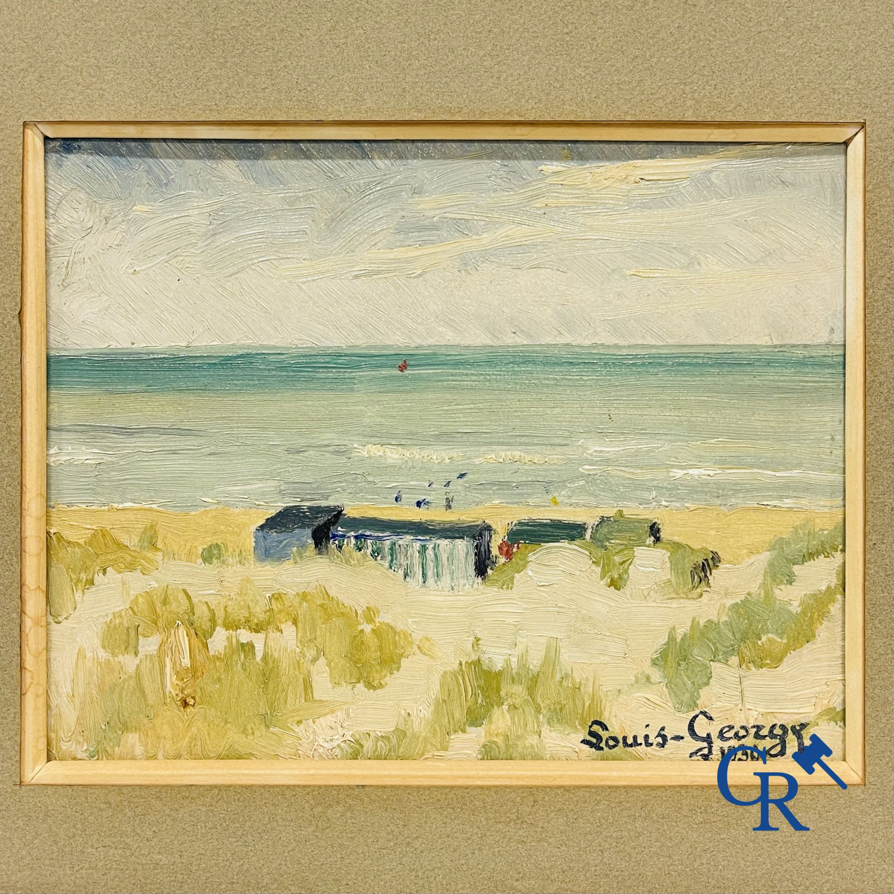 Louis-George. 3 beach views, oil on panel. Dated 1930.