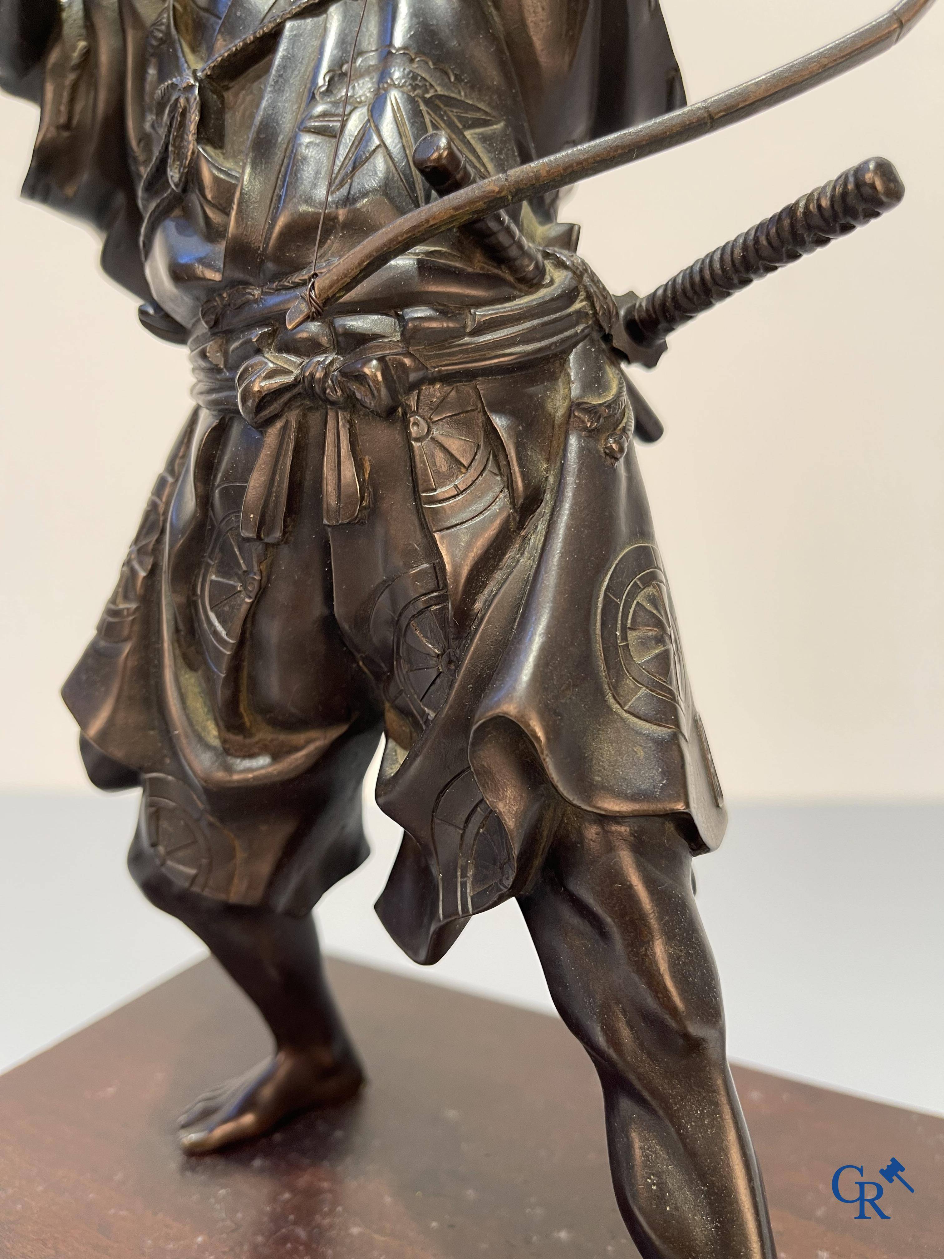 Asian Art, Japanese art, a bronze representation of a Samurai archer. Signed. Meiji period.