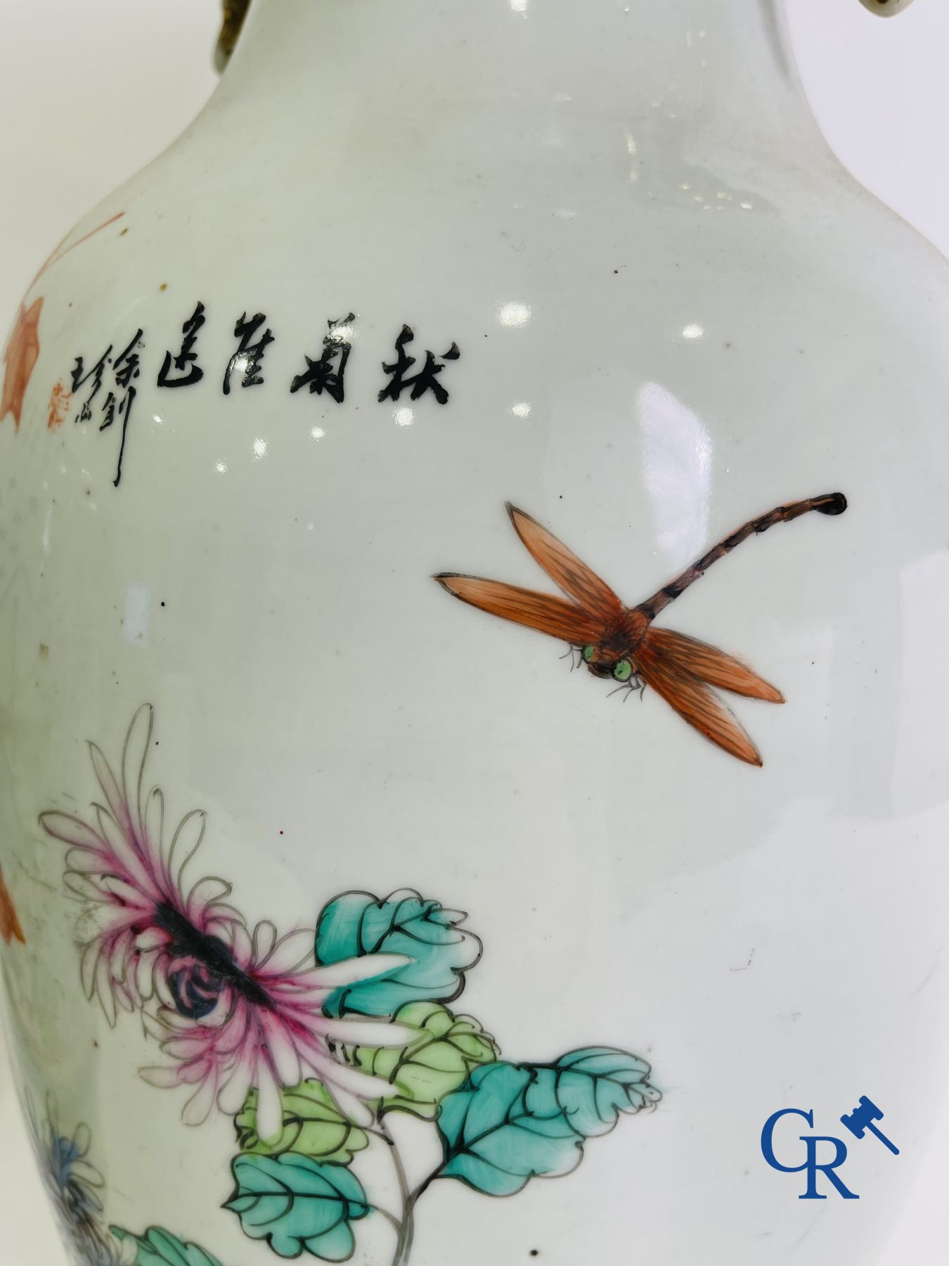 Chinese porcelain: A pair of Chinese vases with a double decor.