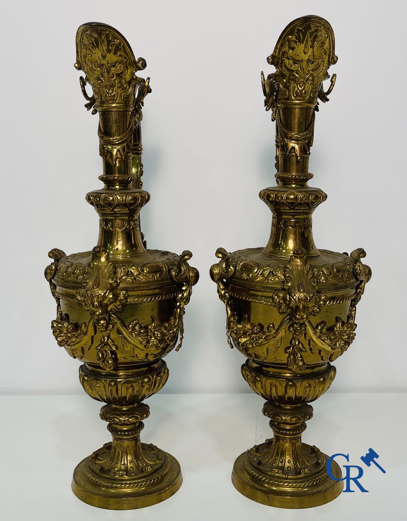 A pair of gilded bronze ewer vases. Napoleon III period.