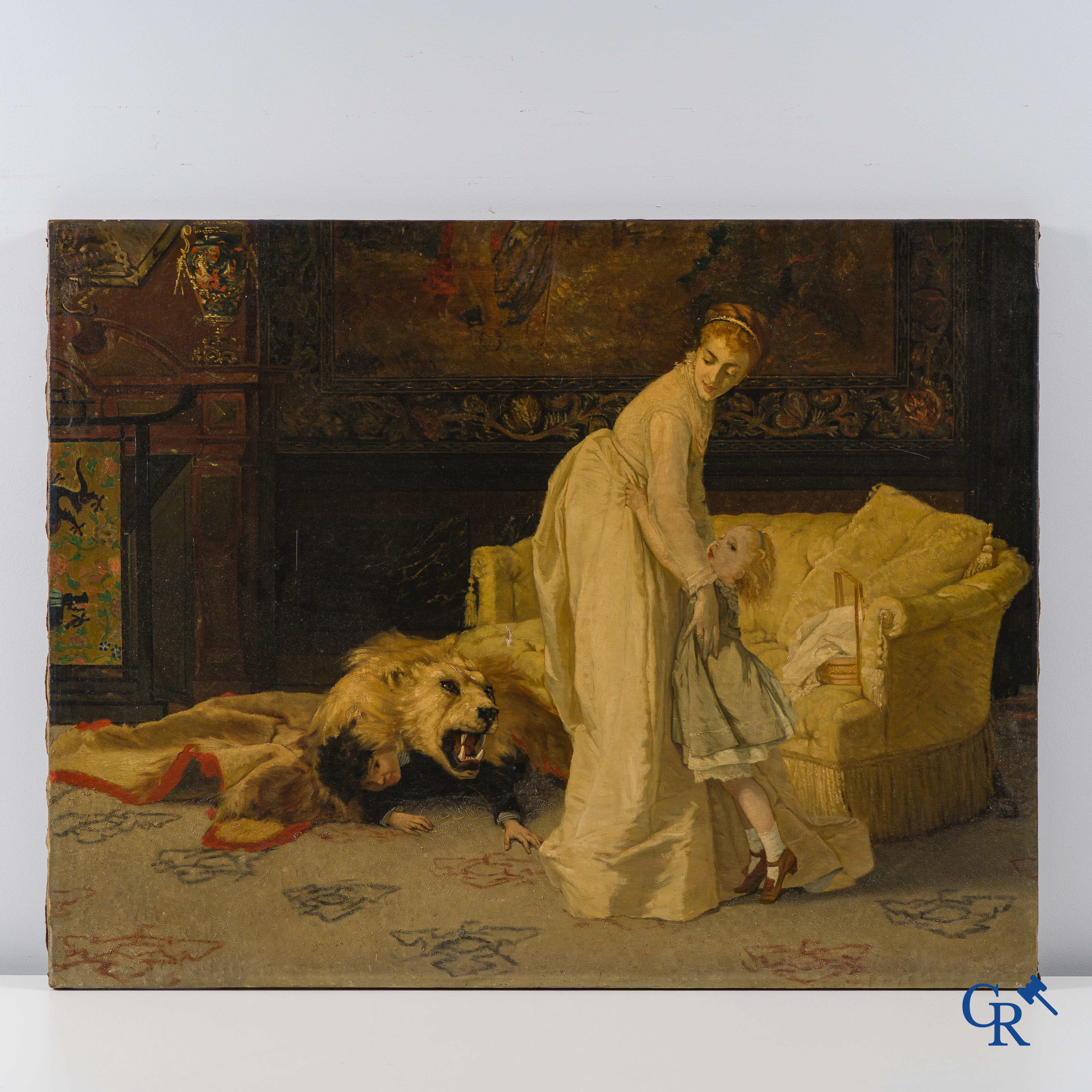 Frans Verhas (D'après) (1827 - 1897)  "Le Lion", pas de signature visible. Huile sur toile, XIXème siècle.