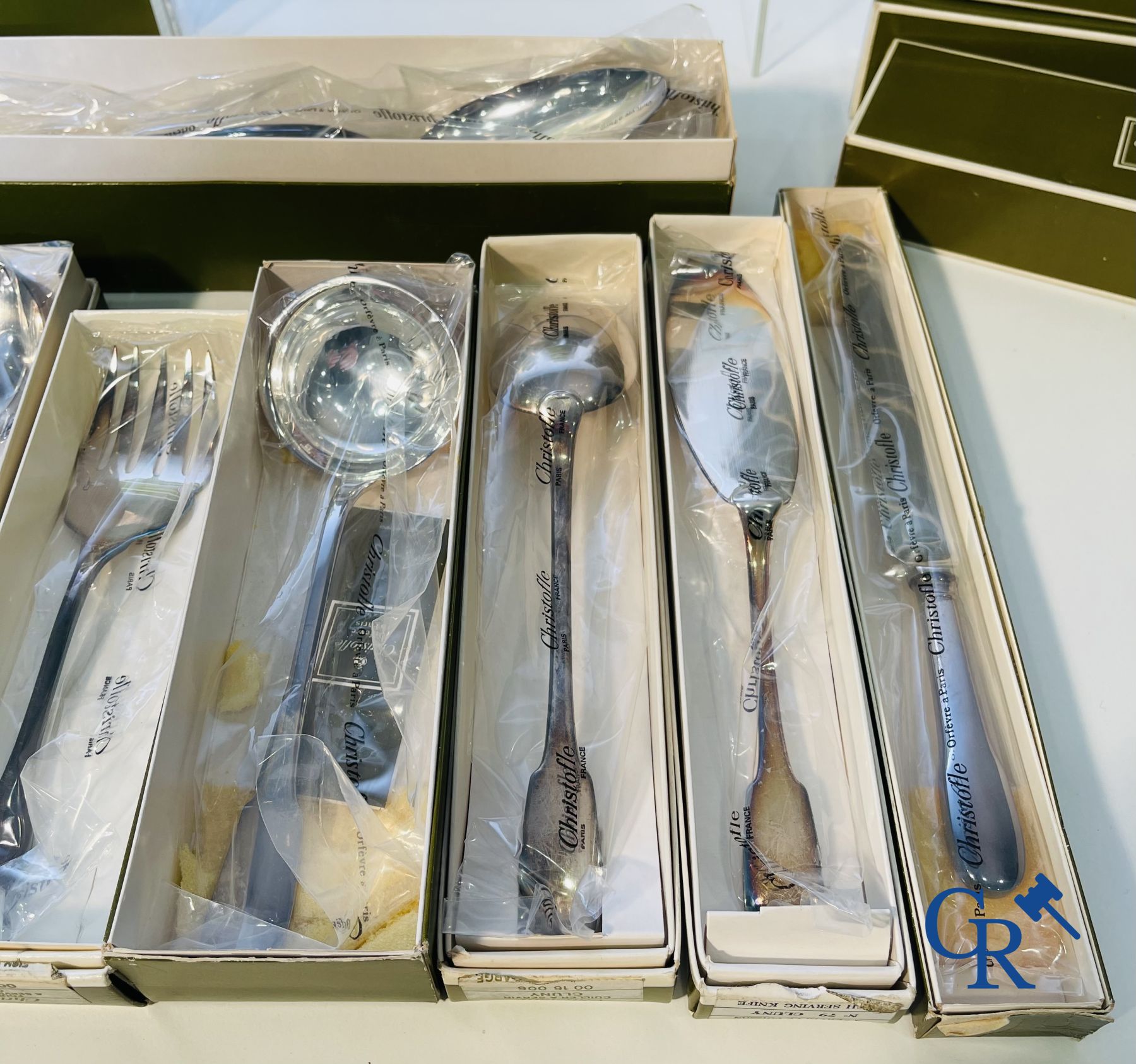 Christofle. 163-pieces silver-plated cutlery Christofle France model Cluny in the original unopened packaging.