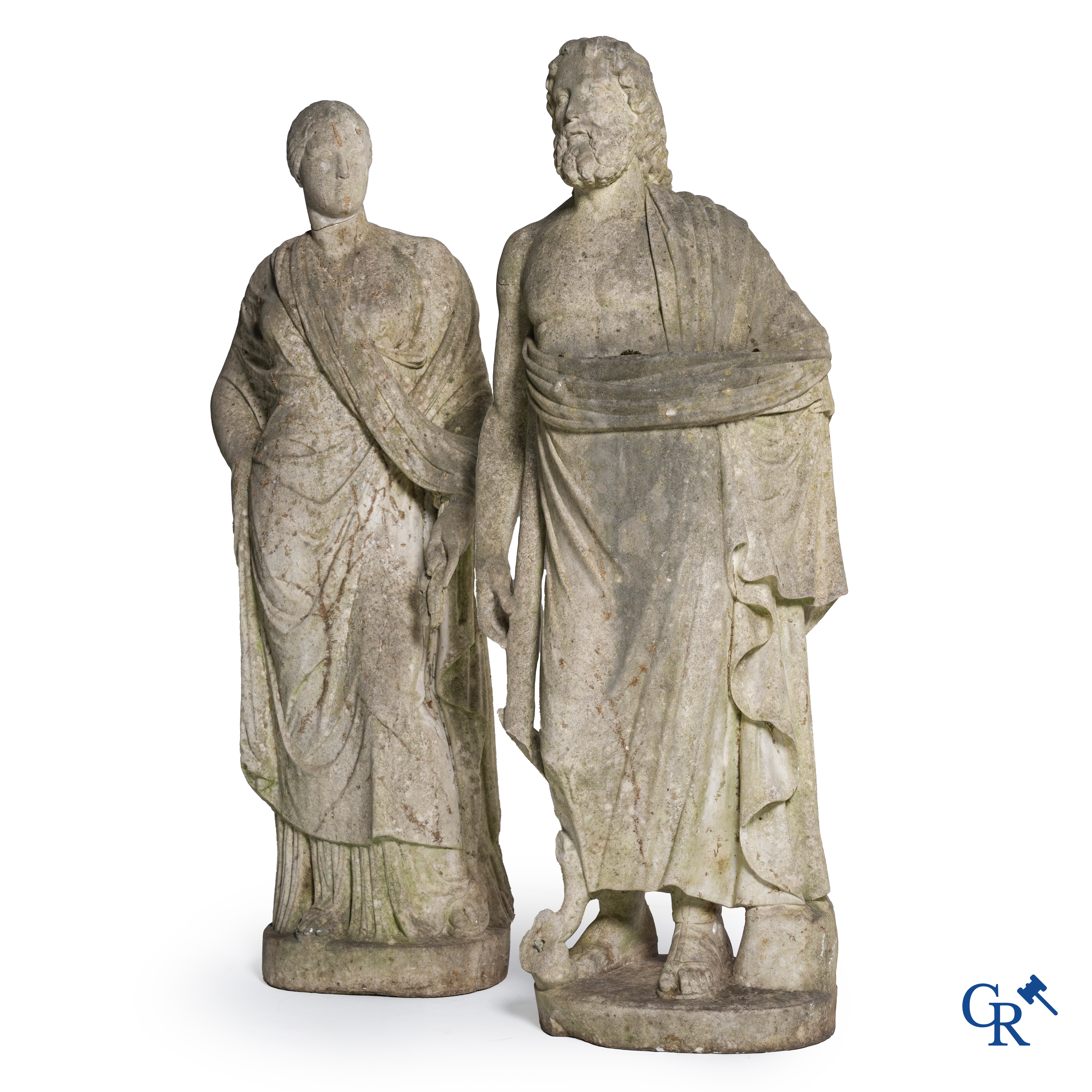 2 Imposante sculpturen in gebeeldhouwd marmer. De Romeinse godin Cerès en de Griekse god Asklepios. Circa 1700-1750.