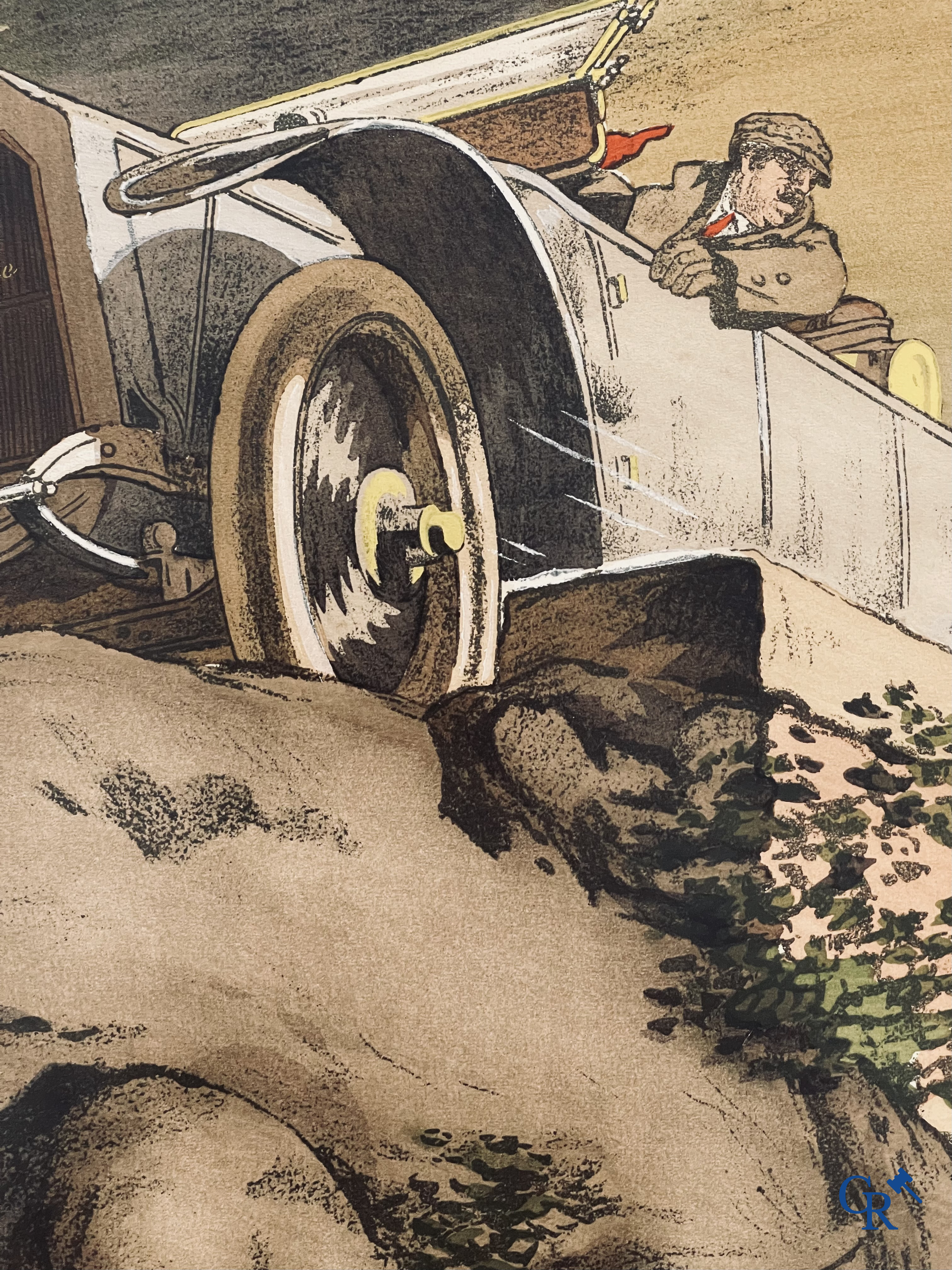 André Nevil, L'équipe "La Licorne" dans le Tour De France 1912. Kleuren lithografie. Mabileau & Comp. Paris 1912.