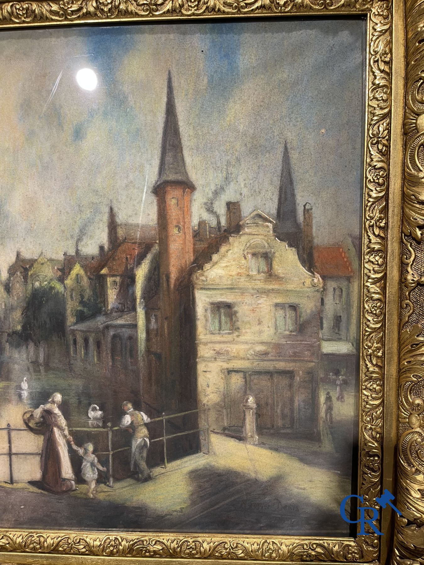 Schilderij: Pastel, zicht op Brugge. gesigneerd Maurice Denis