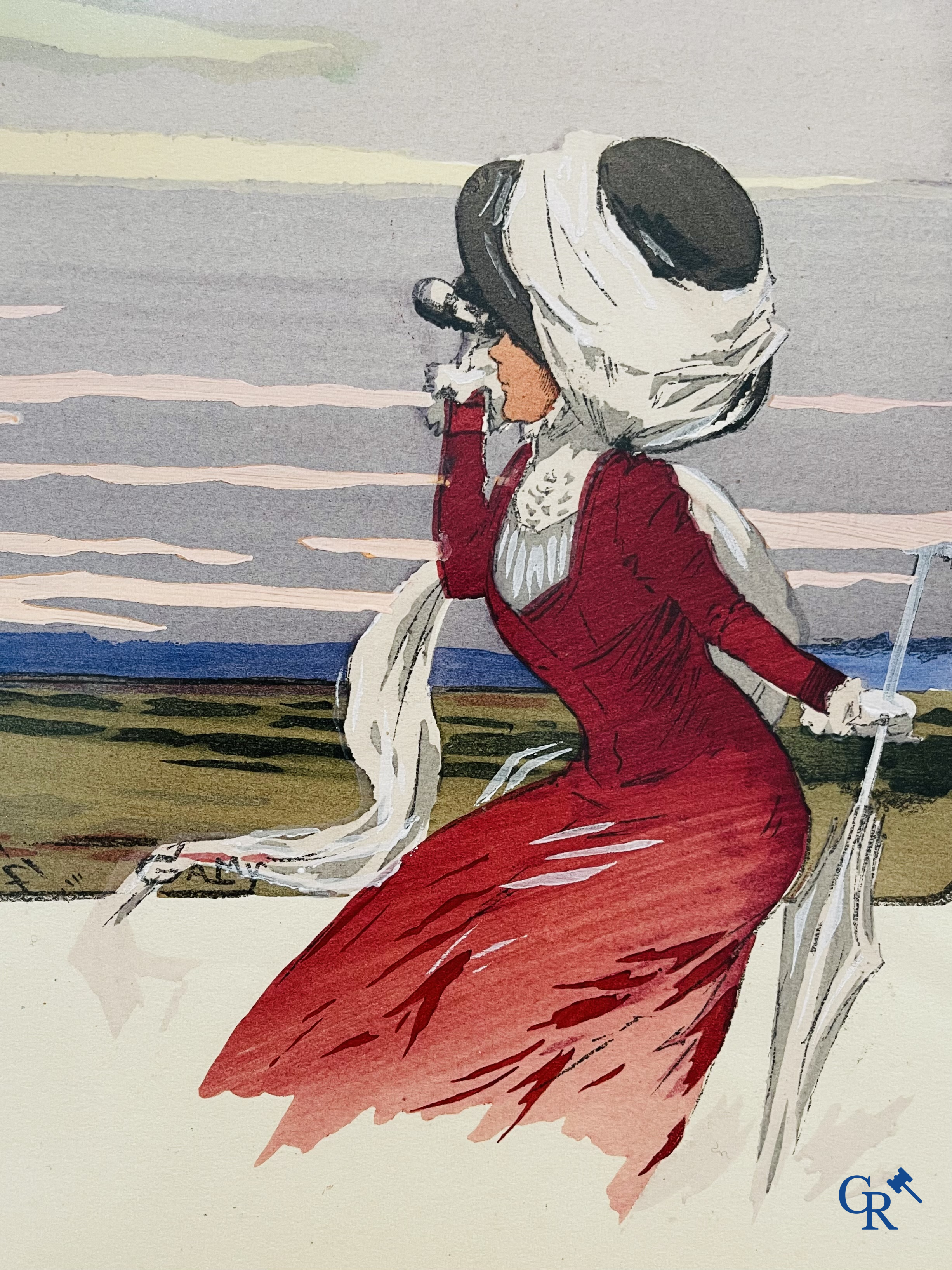 Marguerite Gamy (1883-1936) Grand Prix de la Champagne. Kleuren lithografie. Mabileau et Comp. Paris 1909.