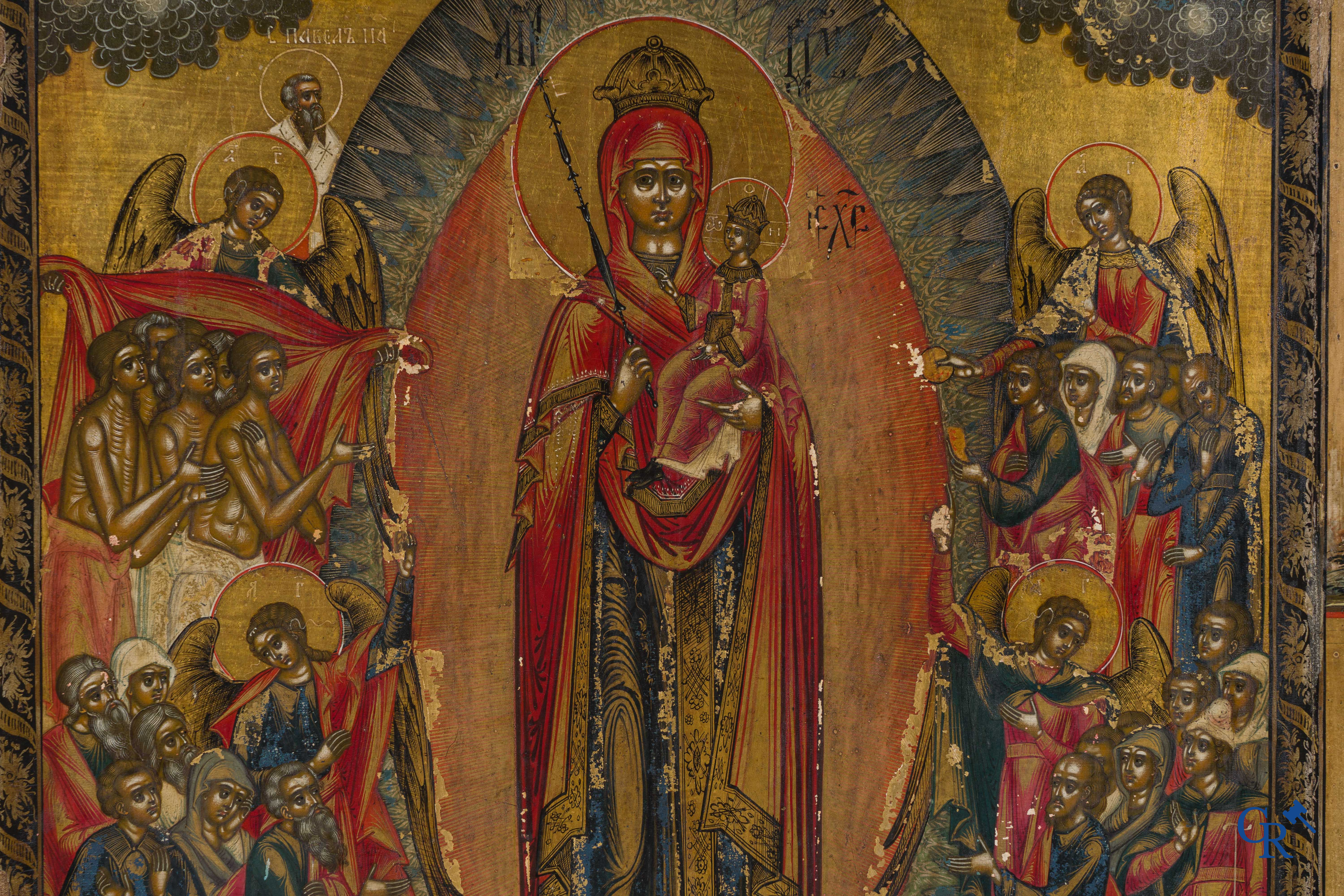 Icon: Russian work. Tempera on panel, depicting the Mother of God, Comforter of All Who Sorrow. 18th-19th century.