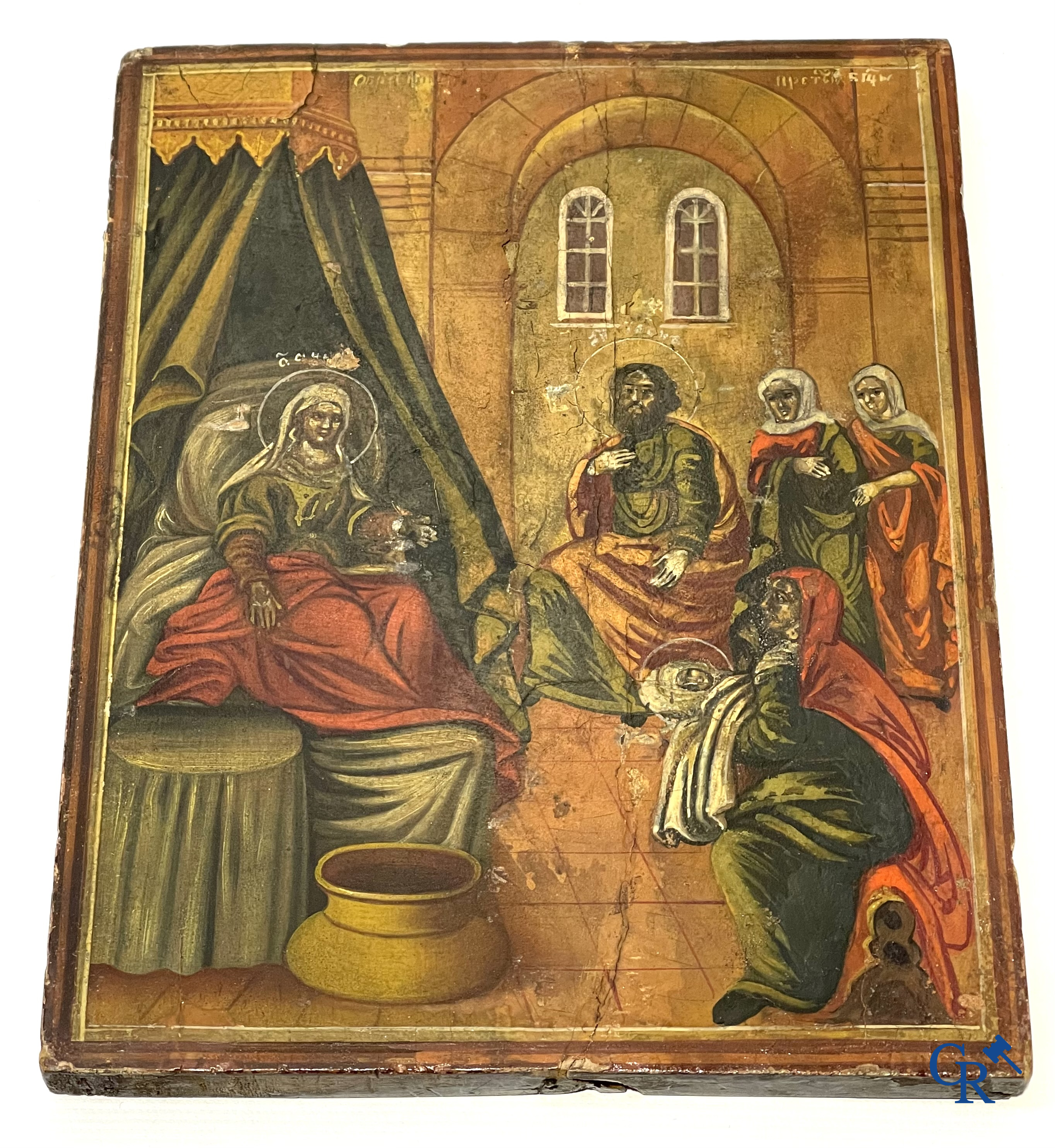 Russisch werk. 2 iconen met zilver oklad. Kleinste icoon gedateerd 1823 en zilvergehalte 875°/00, 84 zolotniks.