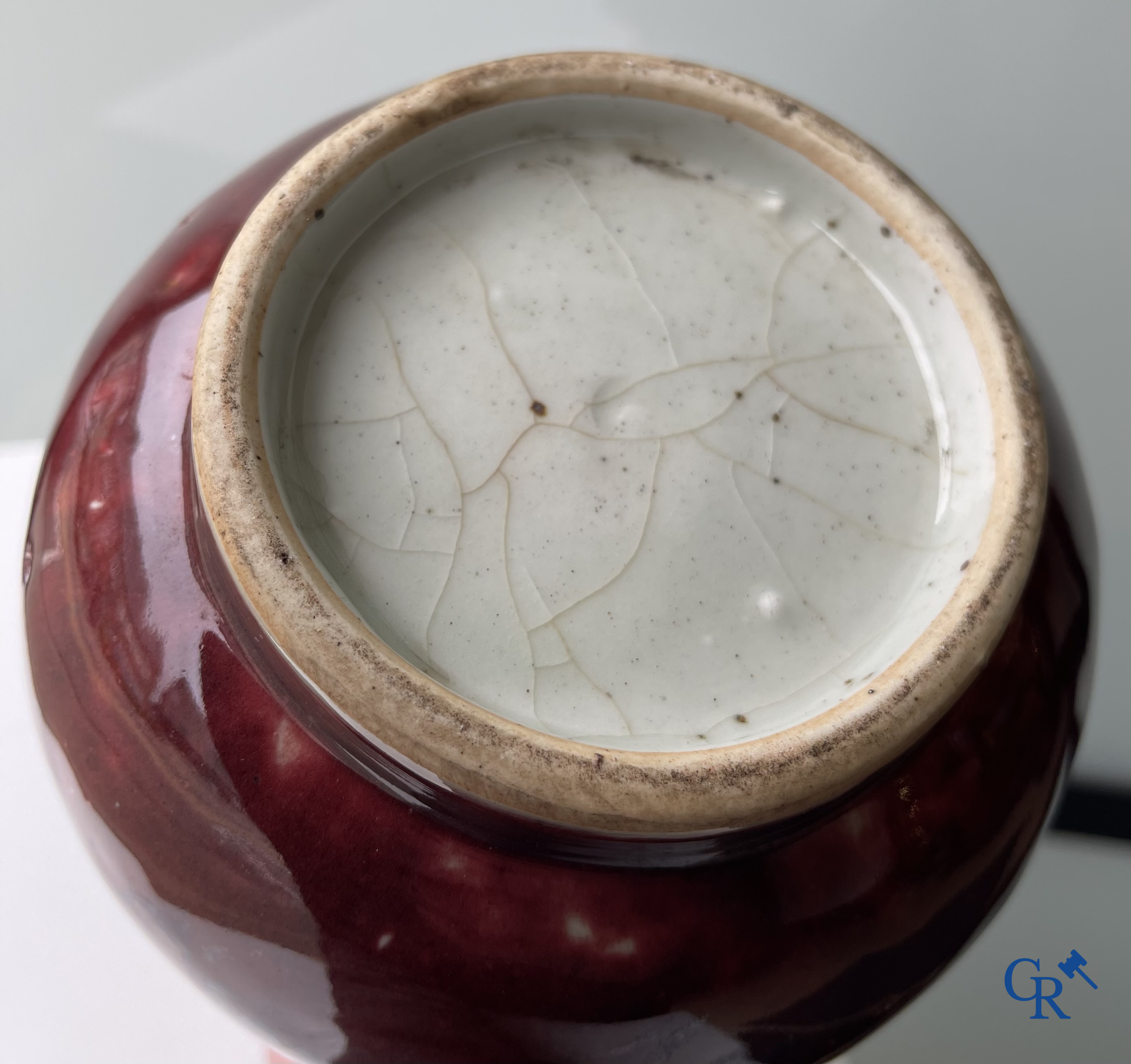 Aziatica. Een Chinese porseleinen Sang de boeuf vaas. 19e eeuw.