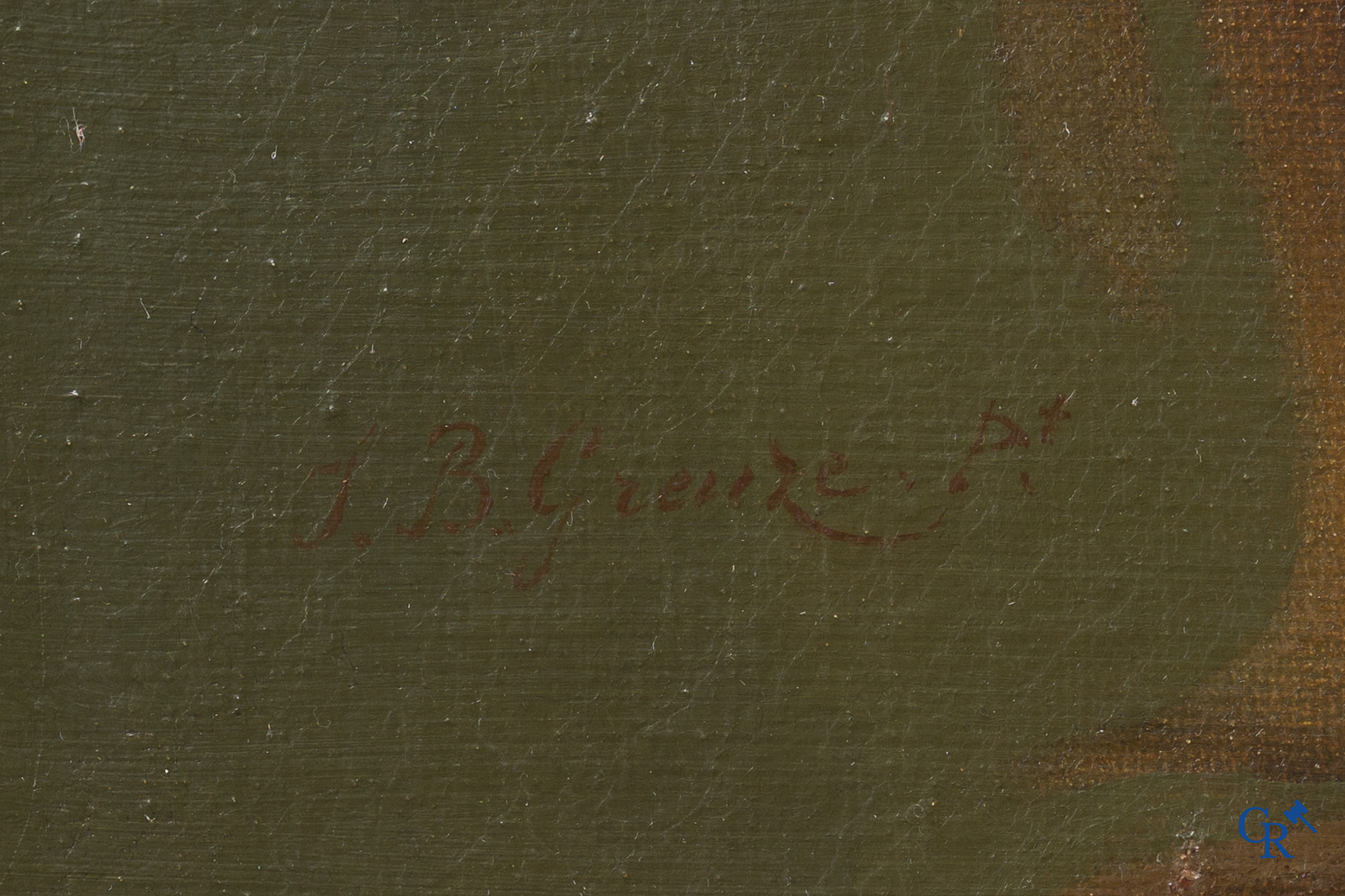 Jean-Baptiste Greuze (1725-1805) (naar) Schilderij, romantisch portret. Mooie vergulde lijst. Olie op doek.