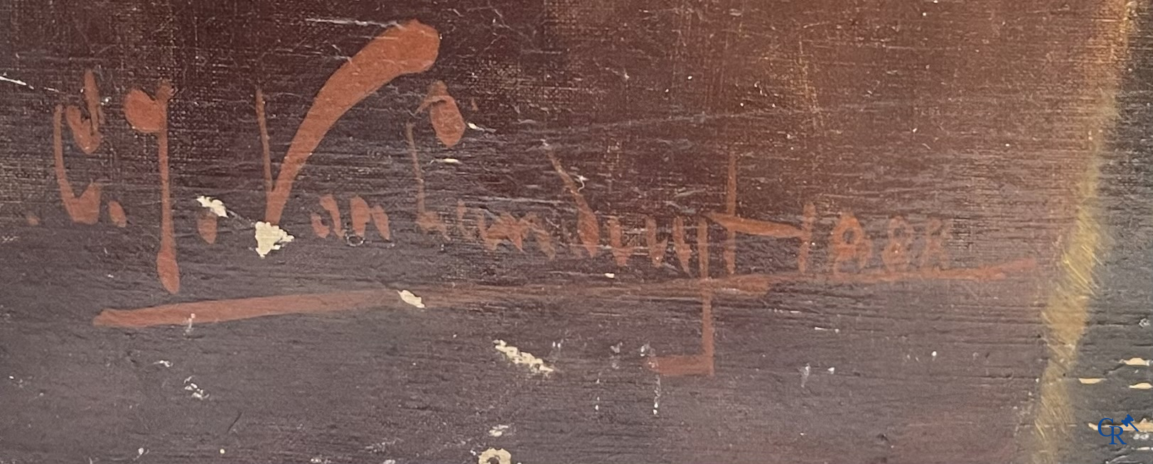 Charles Joseph Van Landuyt (1854-1934) Portretschilderij van een jonge dame met pelsmantel, 1888. Olie op doek.