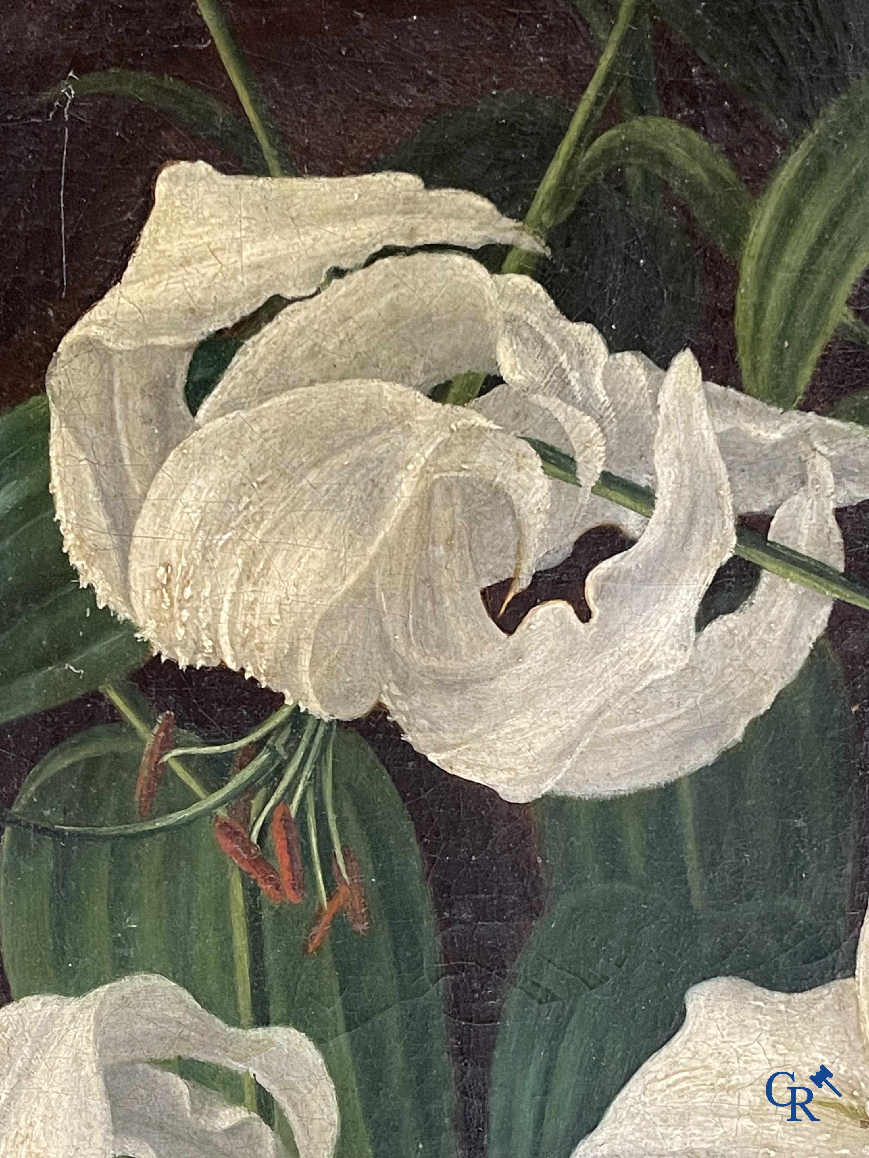 D. De Graet, 1844. Witte lelies. Schilderij, olie op doek. Gesigneerd en gedateerd rechtsonder.