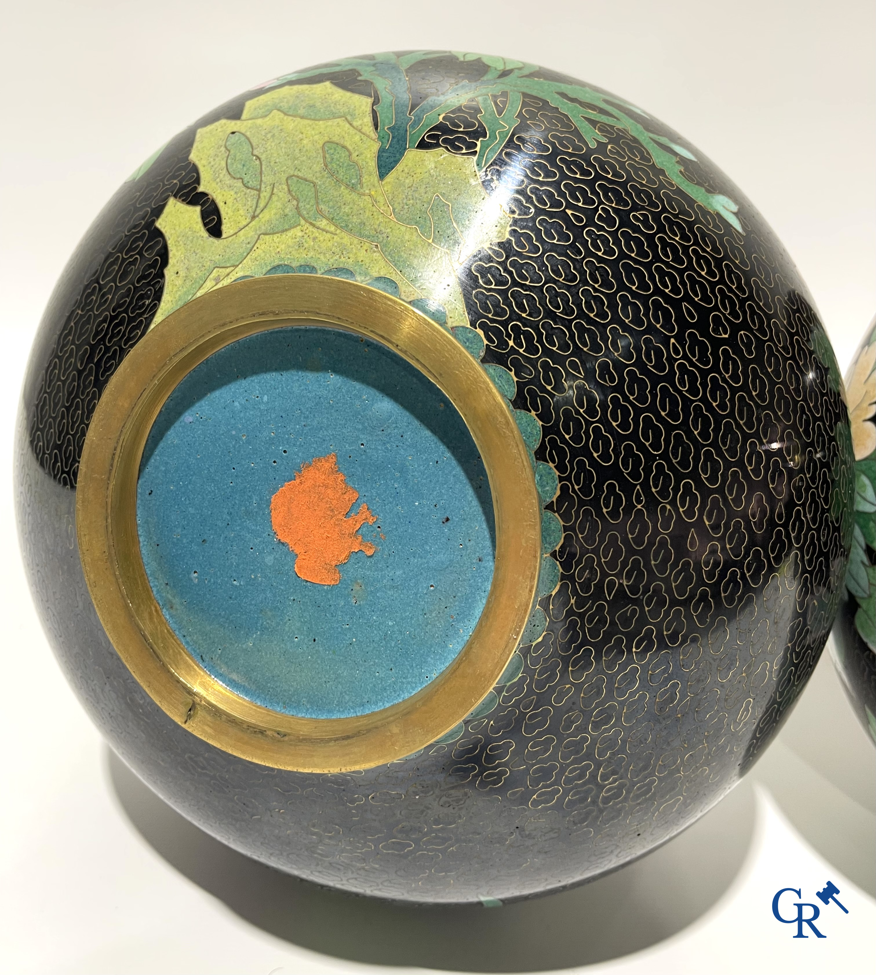 Een paar Chinese cloisonne vazen met bloemendecor.