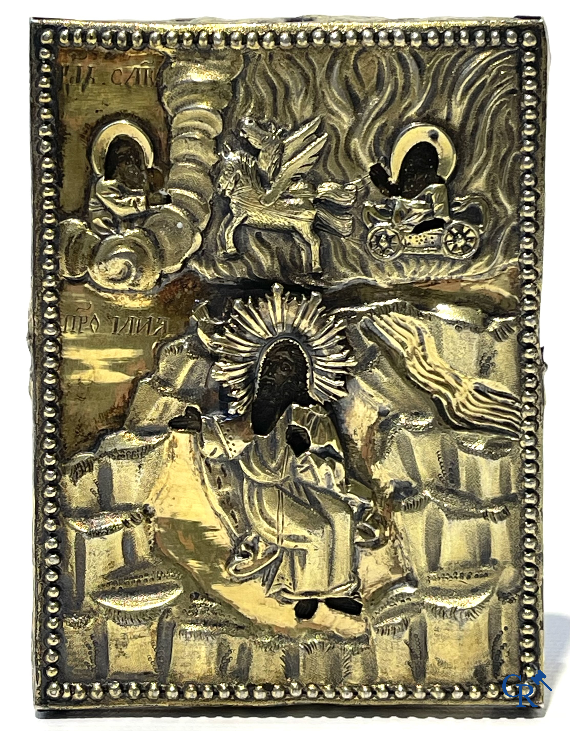 Russisch werk. 2 iconen met zilver oklad. Kleinste icoon gedateerd 1823 en zilvergehalte 875°/00, 84 zolotniks.