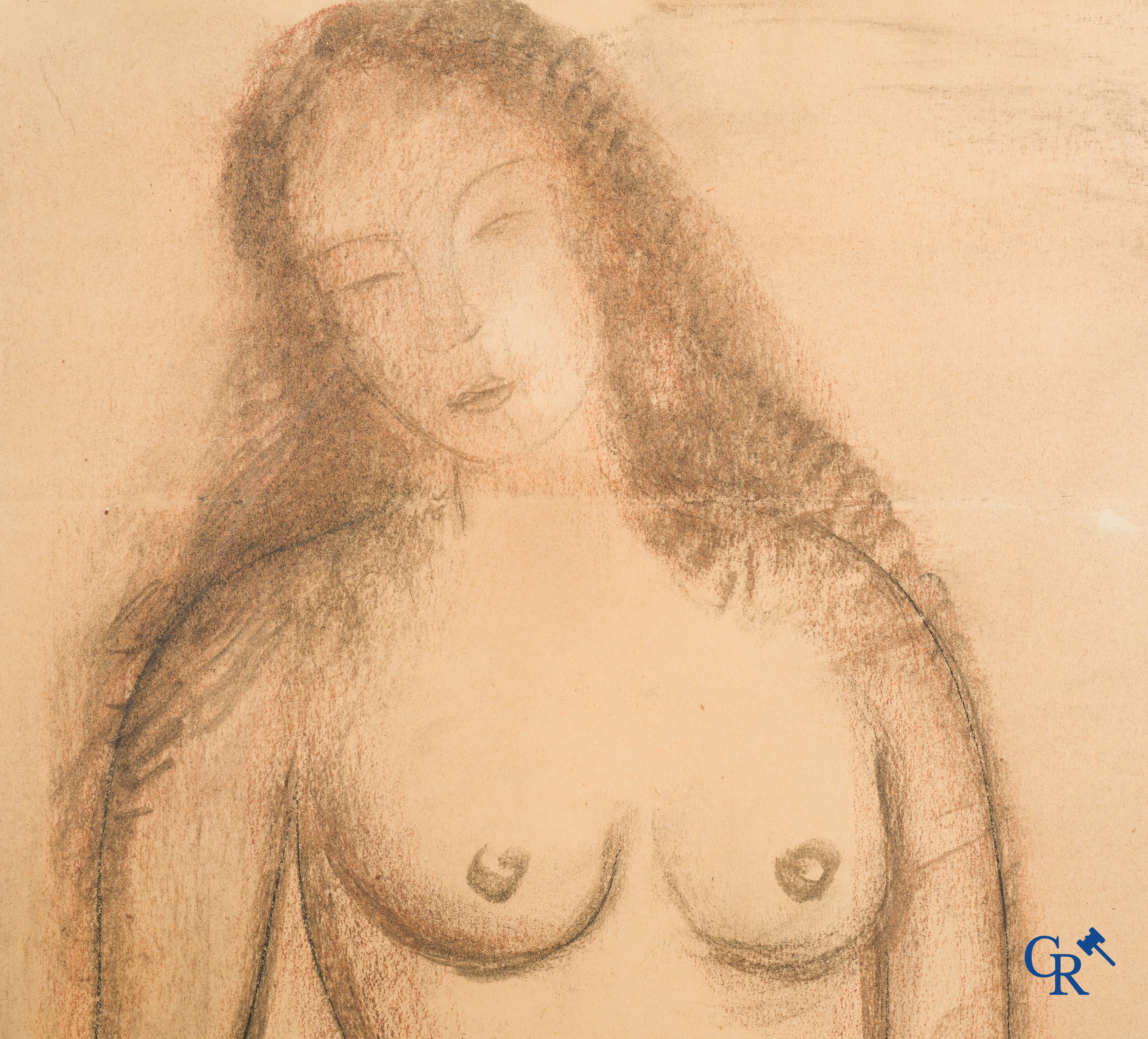 Constant Permeke (1886-1952) Staand naakt. Houtskool op papier. Gesigneerd rechtsonder.