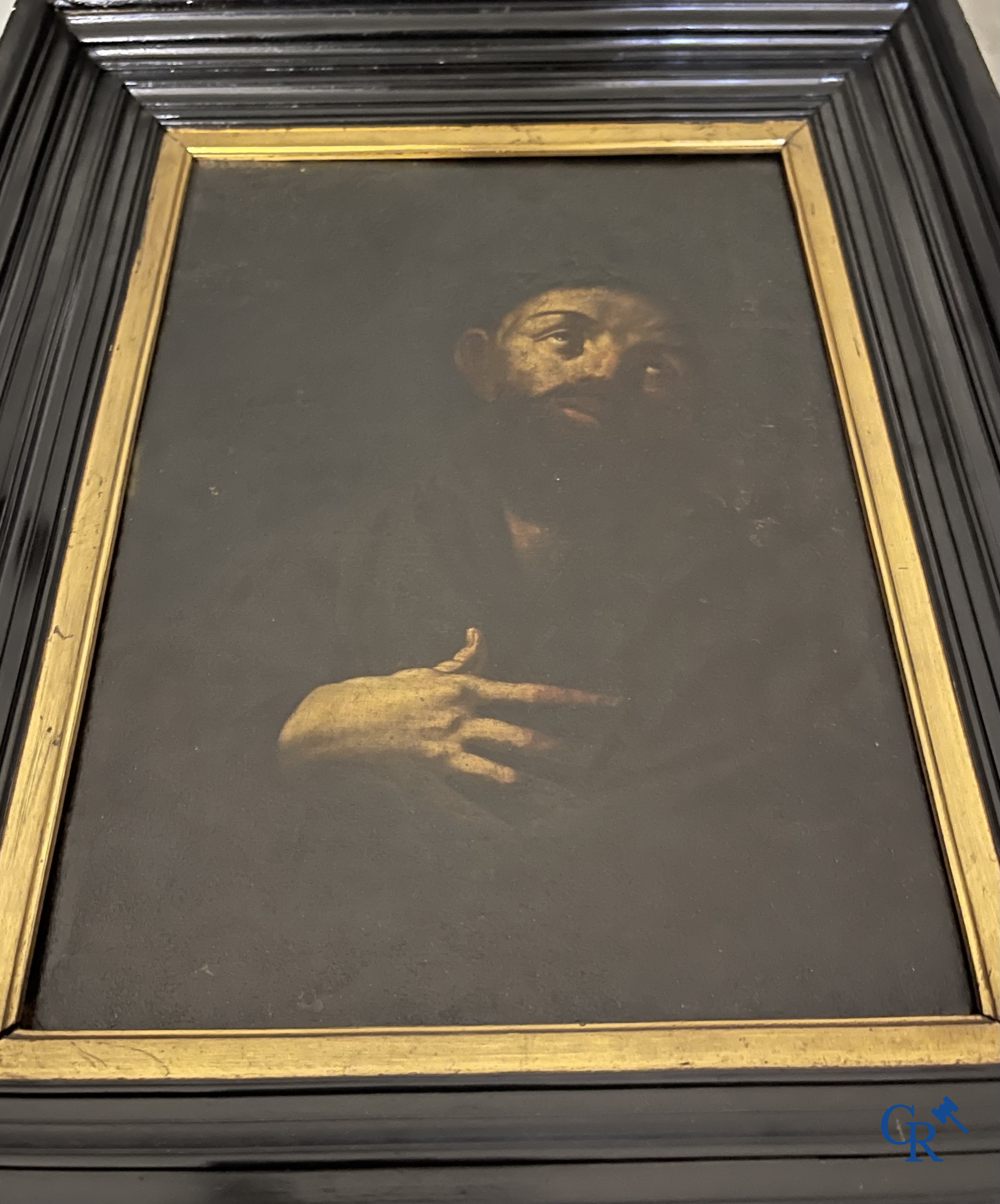 Religieus Schilderij. Italiaanse school, 17e eeuw. Franciscus van Assisi. Olie op doek. Oude herdoeking.