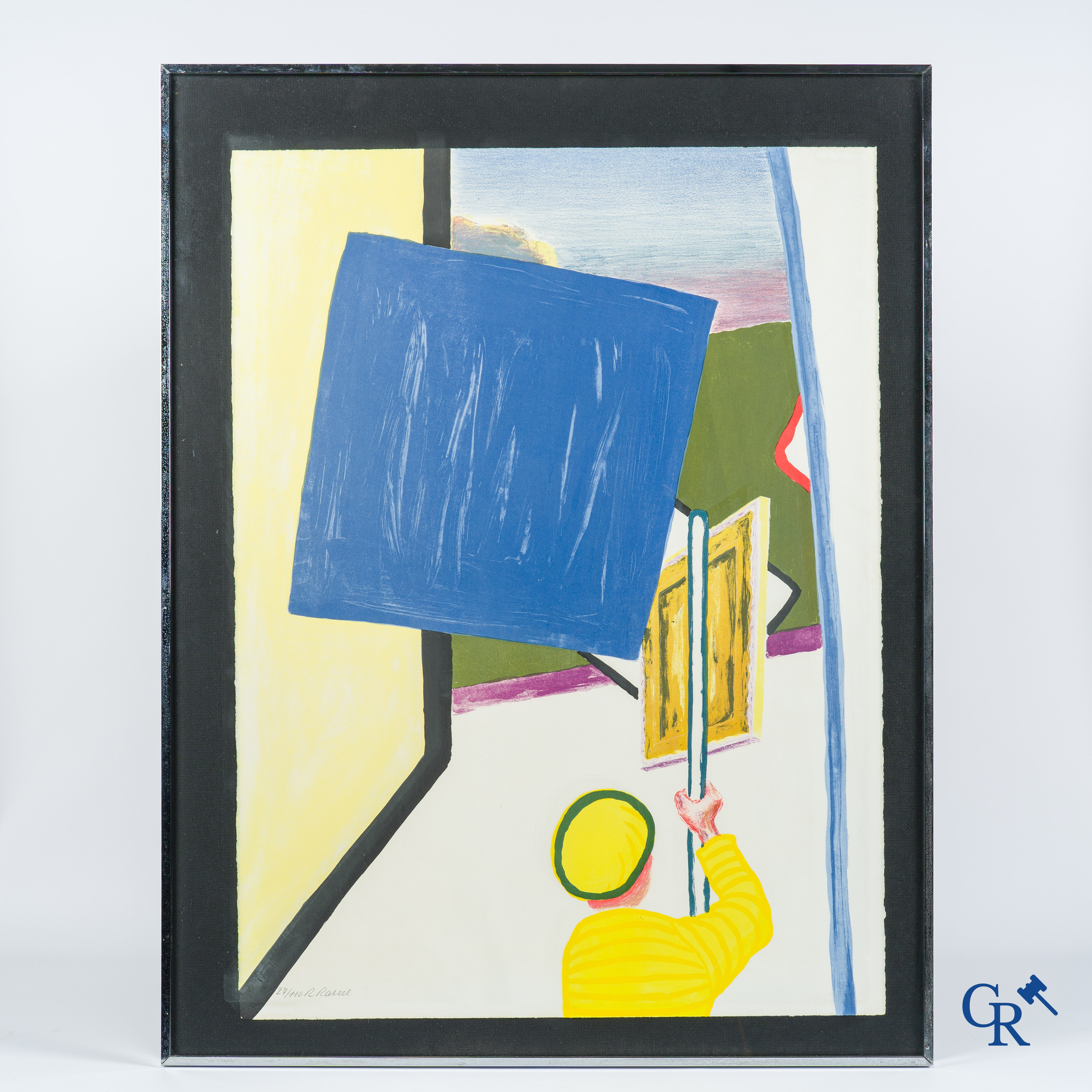 Roger Raveel. Kleurenlithografie, De schilderijenoptocht van 1978 te Machelen aan-de-Leie. 1979, genummerd 27/110.